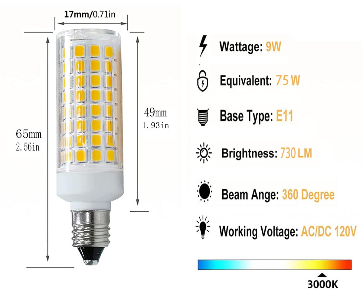 Haoguais 2-Pack Led E11 Bulbs  E11 Mini Candelabra Base  Warm White 3000K 75W Halogen Equivalent  120V 7W Jd T3 T4 Corn Bulb Indoor Lighting