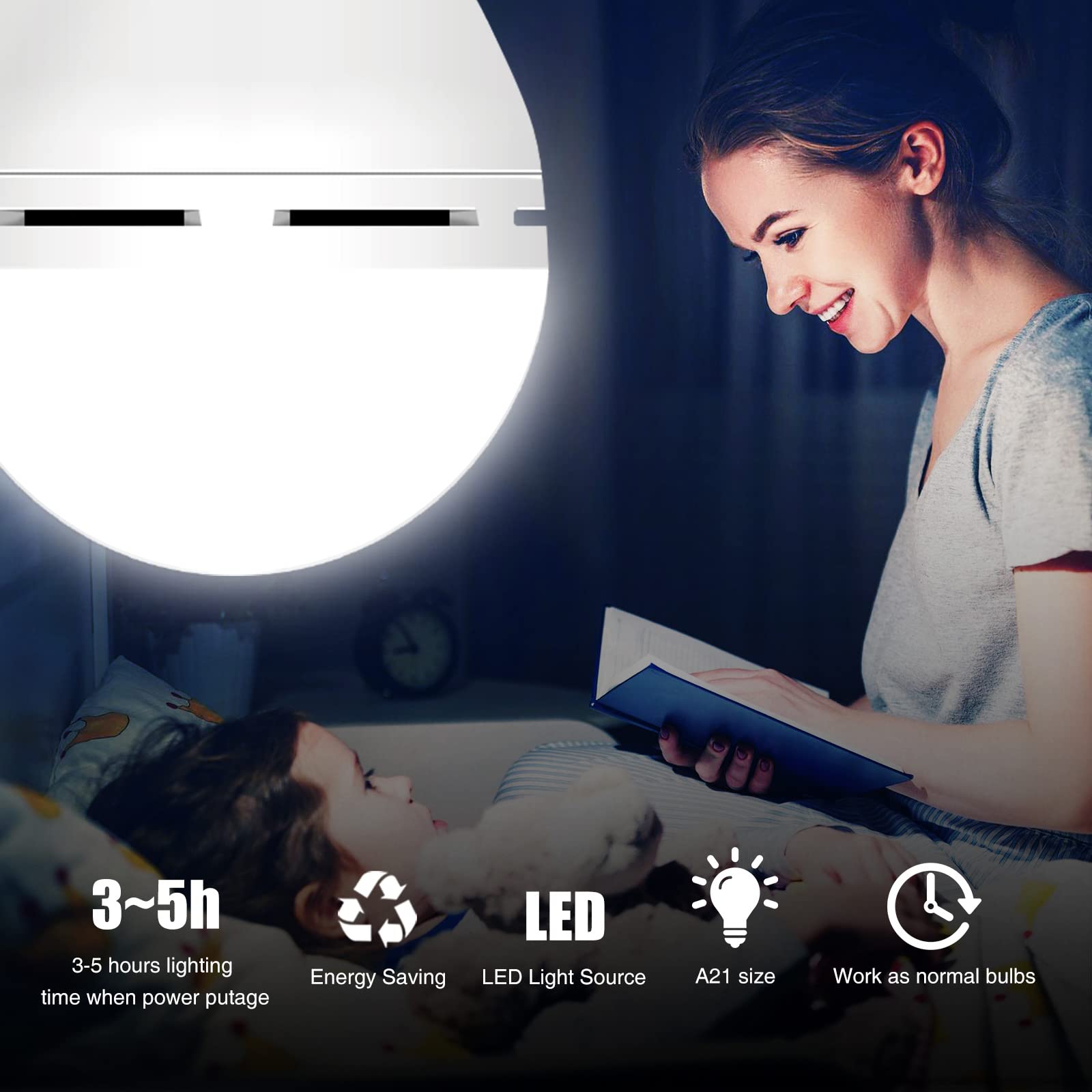 BoRccdit Emergency Rechargeable Light Bulb, 12W 6500K LED, 6 Pack, 1200 mAh Battery Backup, Cool White