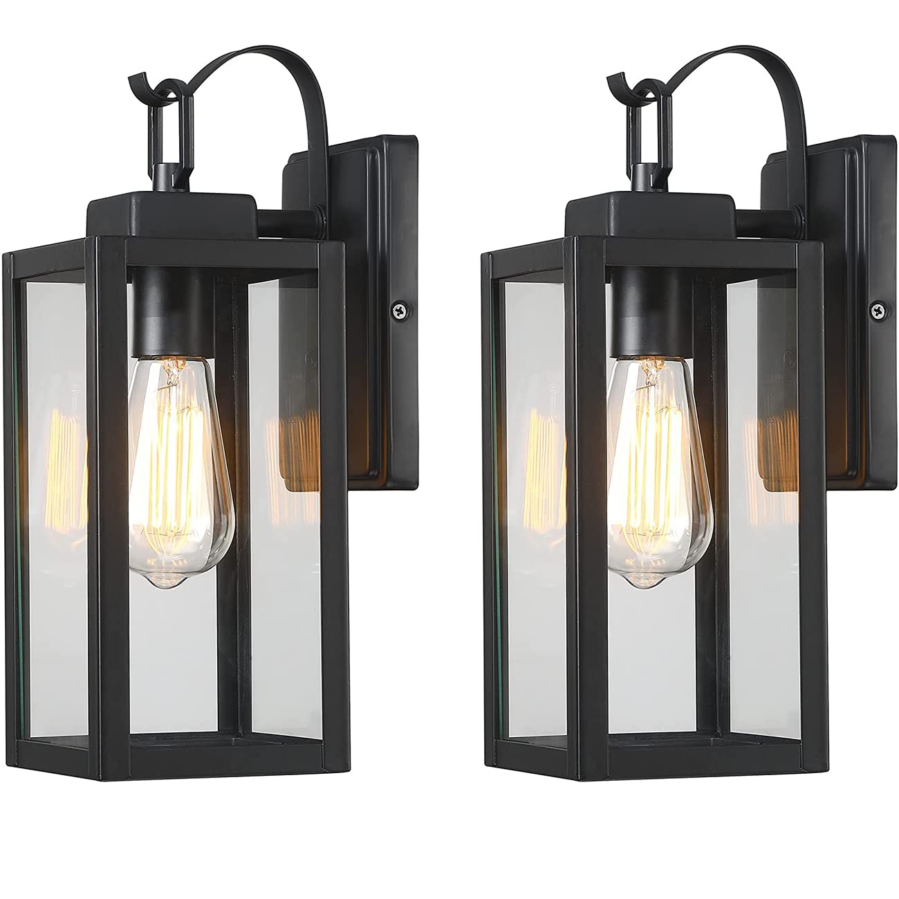 Pia Ricco Outdoor Wall Lights, Matte Black Exterior Light Fixture with Clear Glass Shade, Waterproof Front Porch Lighting, Moder