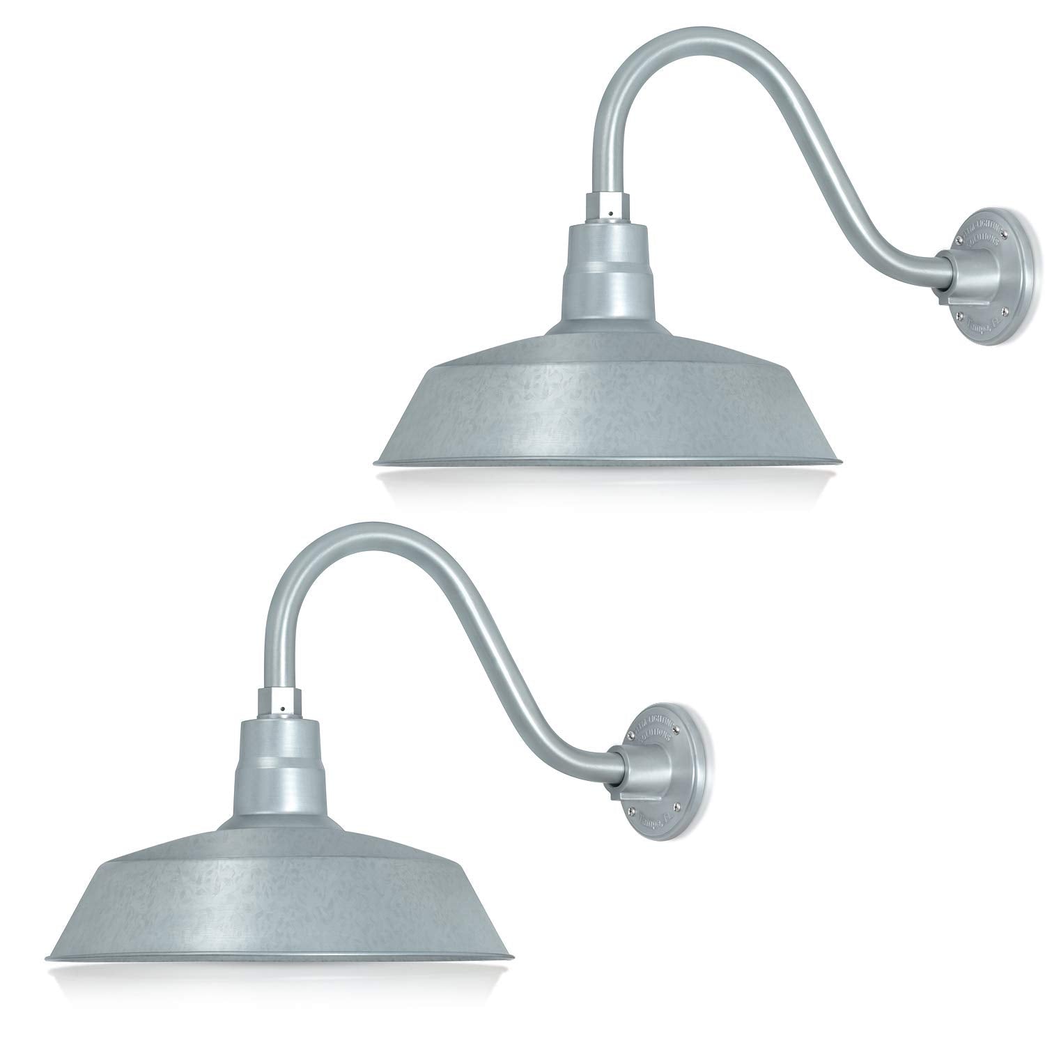 14In. Galvanized Finish Outdoor Gooseneck Barn Light Fixture With 14.5 In. Long Extension Arm - Wall Sconce Farmhouse, Antique Style - Ul Listed - 9W 900Lm A19 Led Bulb (5000K Cool White) - 2-Pack