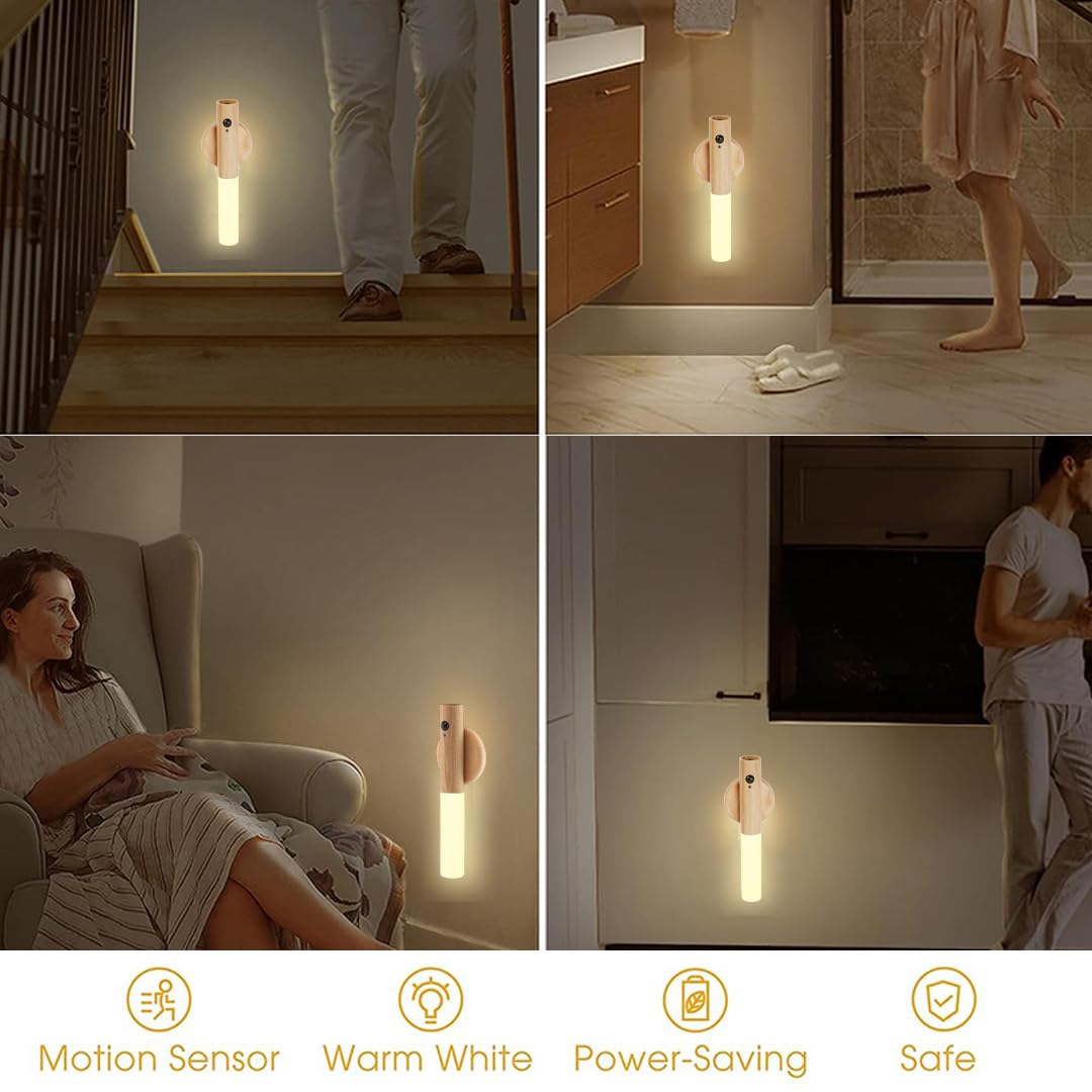 LANDGOO Nursery Night Light, Set of 2 LED Body Motion Sensor Warm Nursing Lamp, 360 Portable USB Rechargeable Lamps, for Bedroom