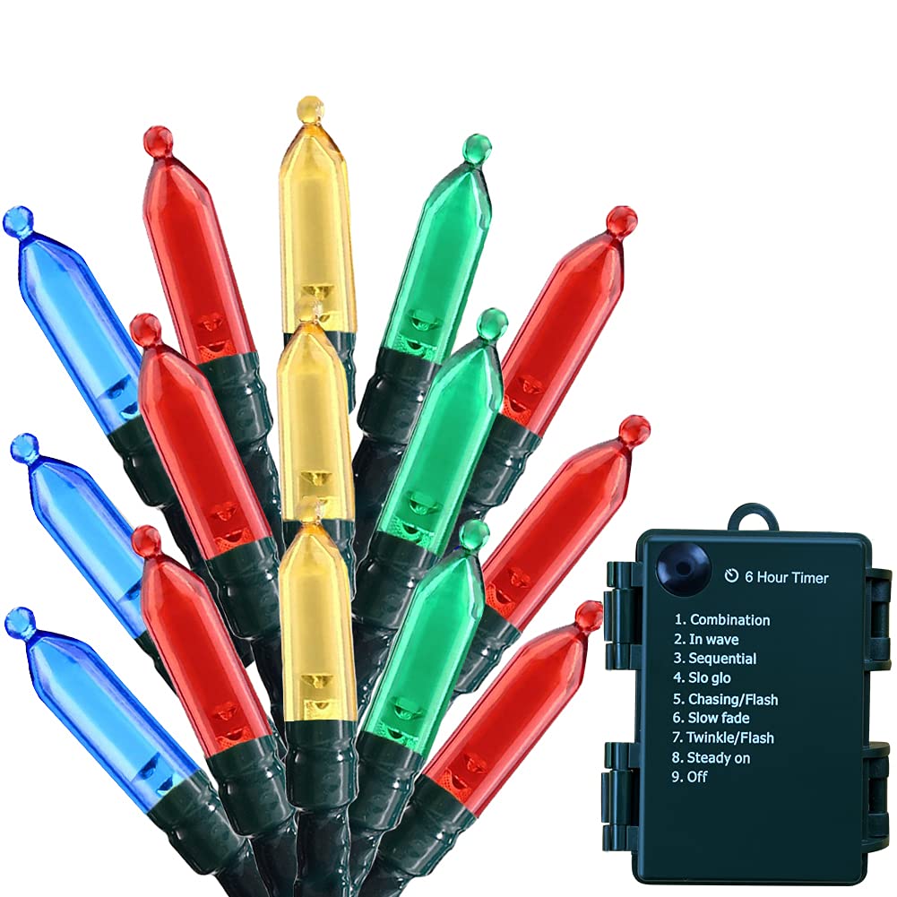 Christmas Lights - Battery Operated String Lights 50 LED Mini Lights 8 Modes Green Wire Mini Light Set with Timer for Christmas Tree Wreath Party Wedding Indoor Outdoor Decor  Waterproof  Multicolor