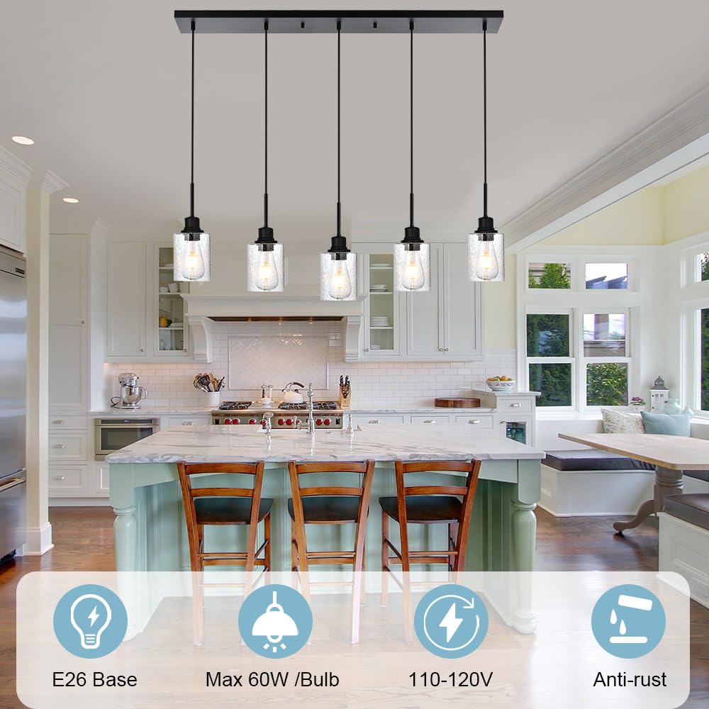 Pendrion Black Chandelier 5 Light Dining Room Lighting Fixtures Hanging Linear Pendant Lights Industrial Modern Chandelier With