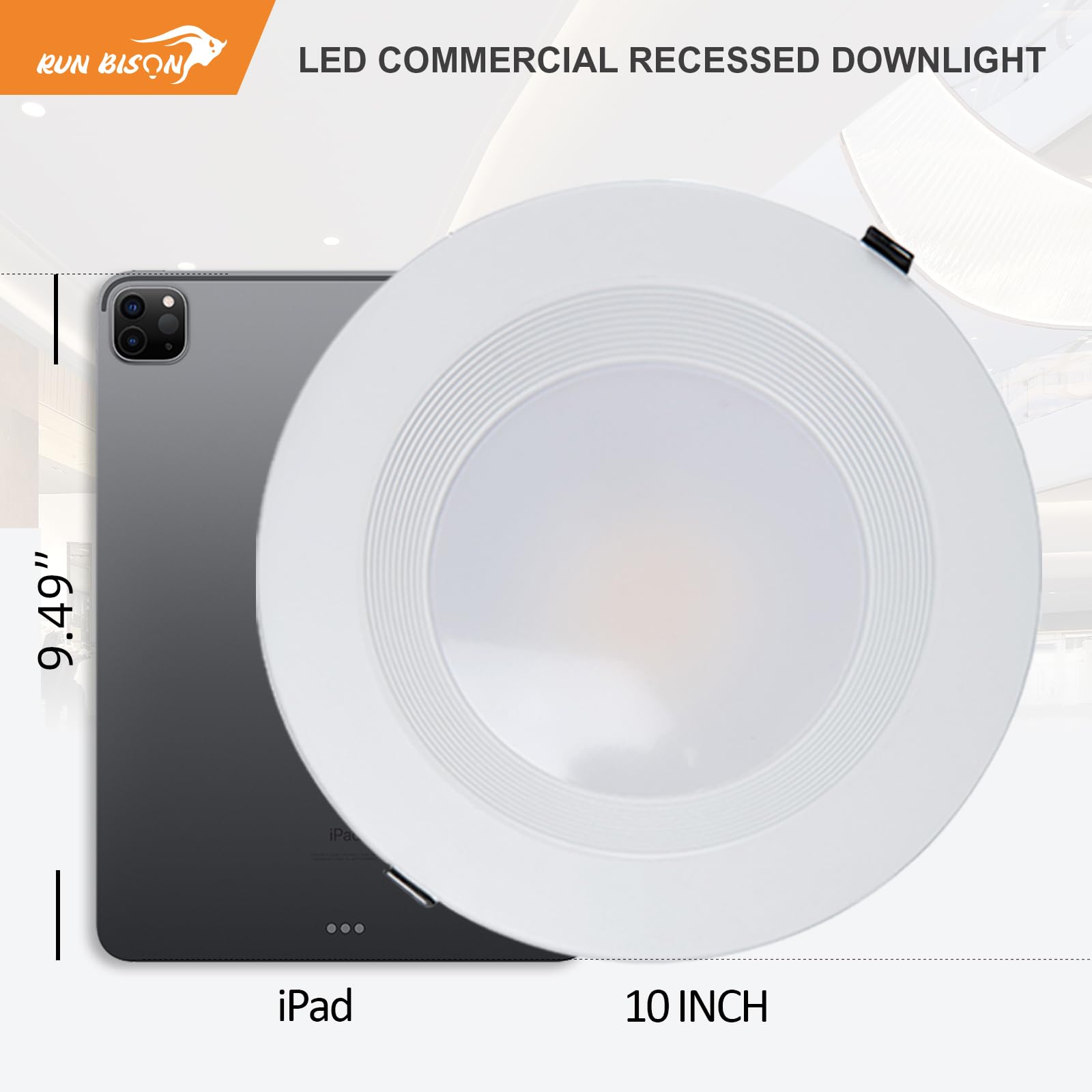 Run Bison 10 Inch Recessed Led Commercial Downlight With J-Box, Wattage Adjustable 22/29/37.5W,3 Color Selectable,120-277V,0-10V Dimmable,Ic Rated, Commercial Canless Led Lights,Ul & Energy Star - 4Pk