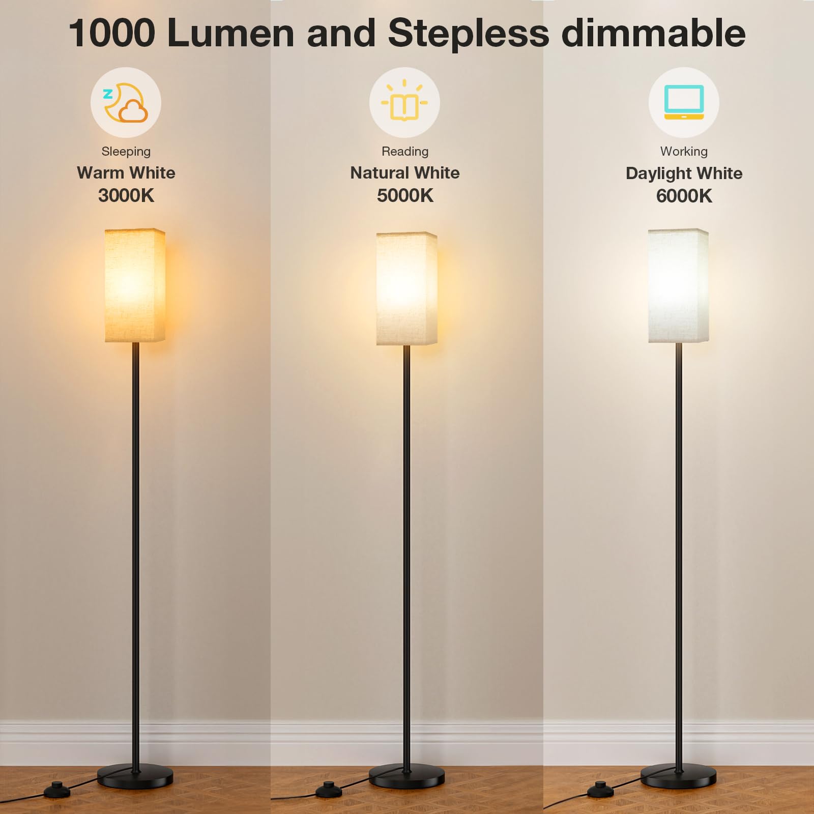 Ambimall 64'' Tall Floor Lamp with Remote Control, Stepless Dimmable Bulb, Beige Lampshade & Metal Base, Perfect for Living Room