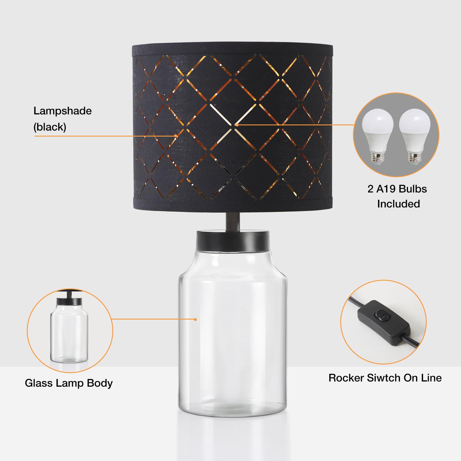 Gyrovu Fillable Table Lamp, Lamp With Clear Glass Fillable Modern Table Lamp With Black Square Lampshade Beside Lamp For Living