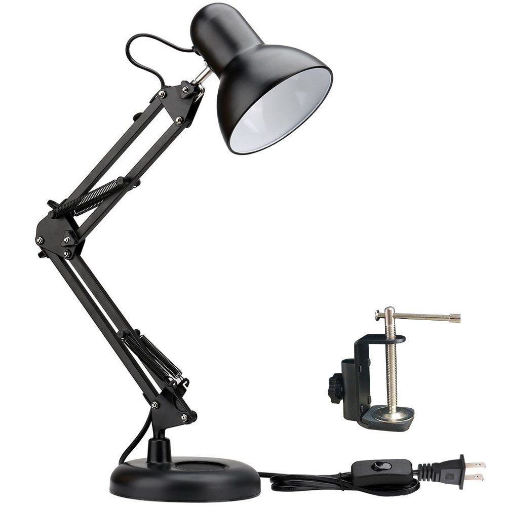PowerKing Metal Swing Arm Desk Lamps, Adjustable and Flexible, Feading with Base and Clip 2-in-1 Function, Fit E26&E27 Bulbs Bas