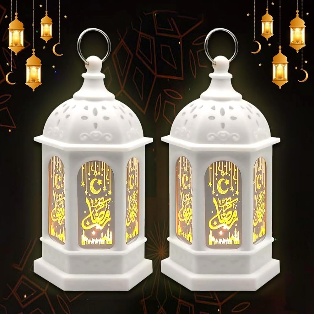Lifnatty Ramadan Lantern Lights 2 Pack, White ABS Mini Decorations, Model 01