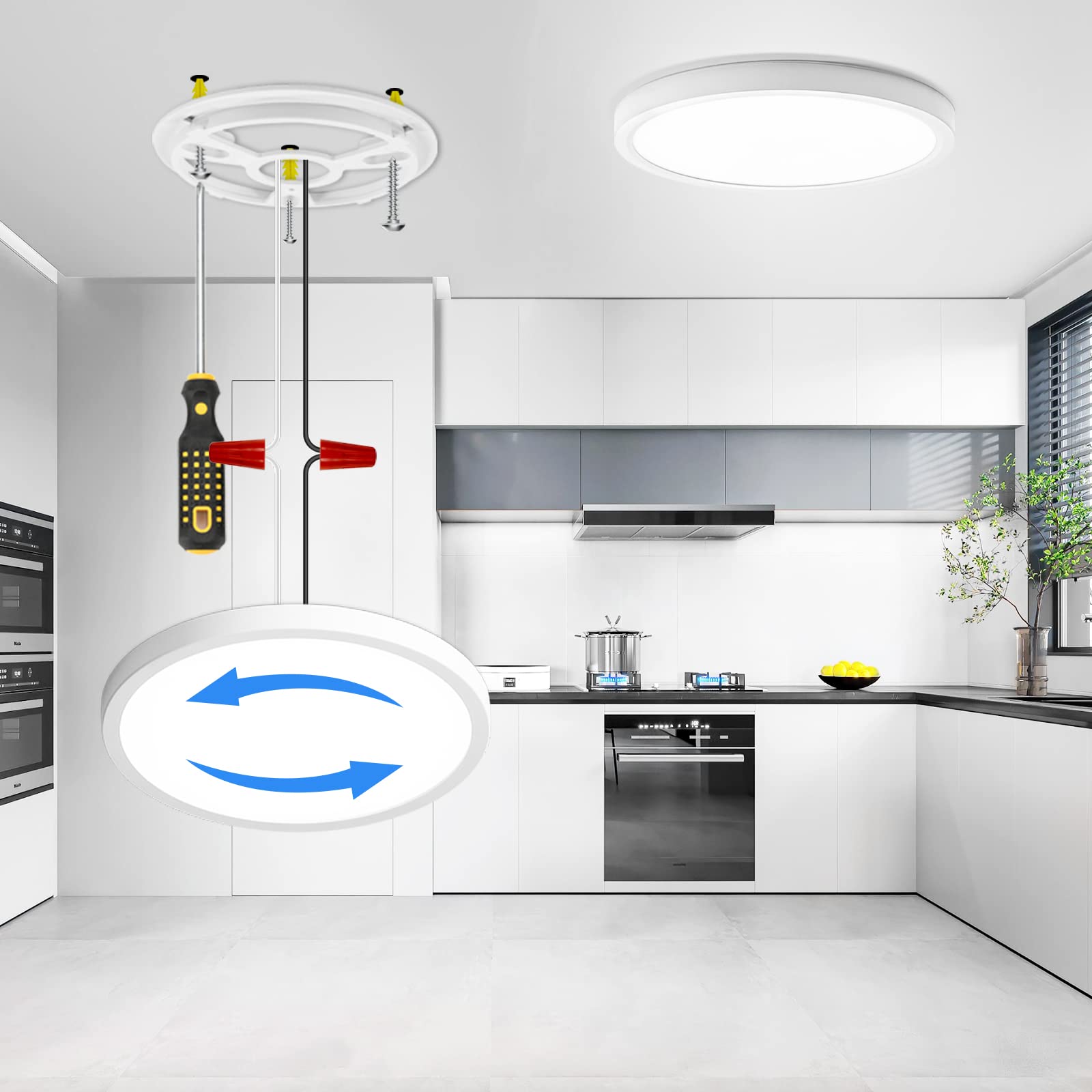 MOONSEA LED Flush Mount Ceiling Light, 7 inch, 6500K Daylight, White, Model BG-LT0116, Super Slim Design for Bedroom, Living Room, Dining Room