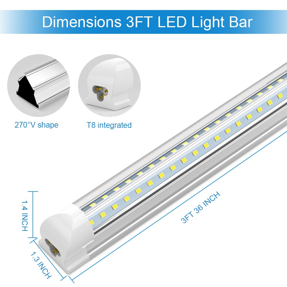 SHOPLED LED Shop Light Fixture, 27W 3510LM, 5000K Daylight, V Shape, 3FT, 4 Pack, Aluminum