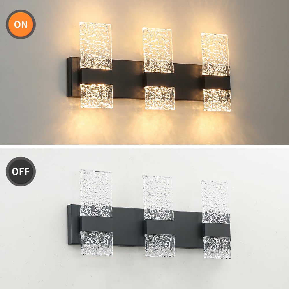 Ditoon Modern Matte Black 6-Light Bathroom Vanity Light, Dimmable Acrylic Shade, Hardwired Wall Fixture, H9.25in, L21.26in
