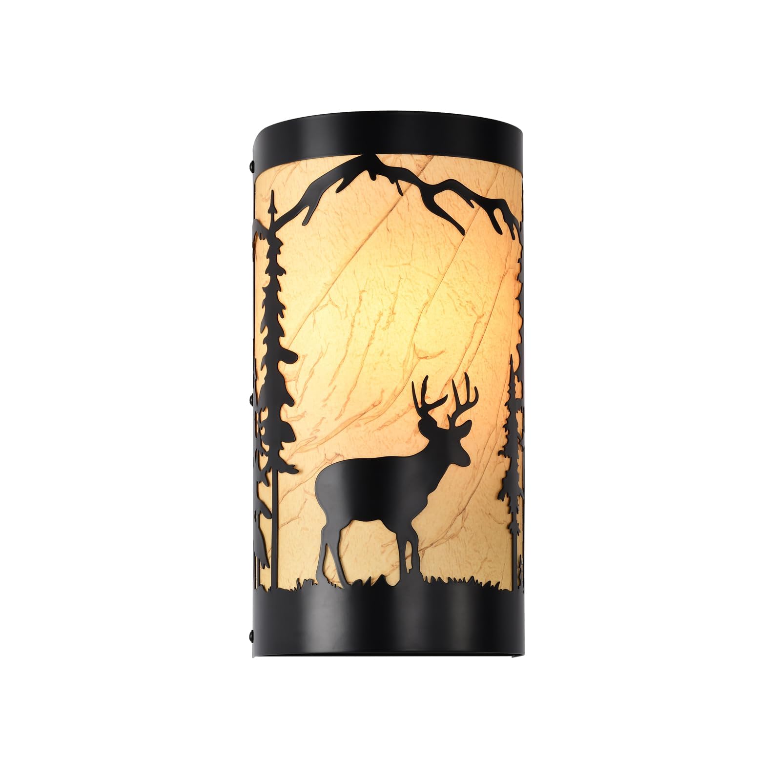 Sunnyin Wall Sconce Light,Deer Metal Yellow Parchment Farmhouse Wall Sconce,Rustic E26 Base Wall Mount Lamp,Matte Black Bedroom 