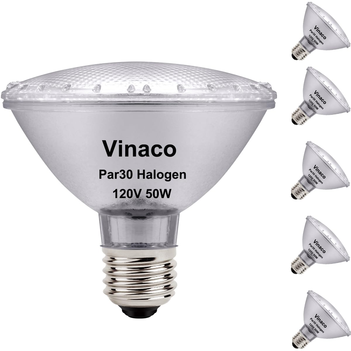 Vinaco Par30 Short Neck 50W, 6 Pack High Output Par30 Halogen Flood Light Warm White 2800K, Par30 Dimmable, Long Lasting Par30 F