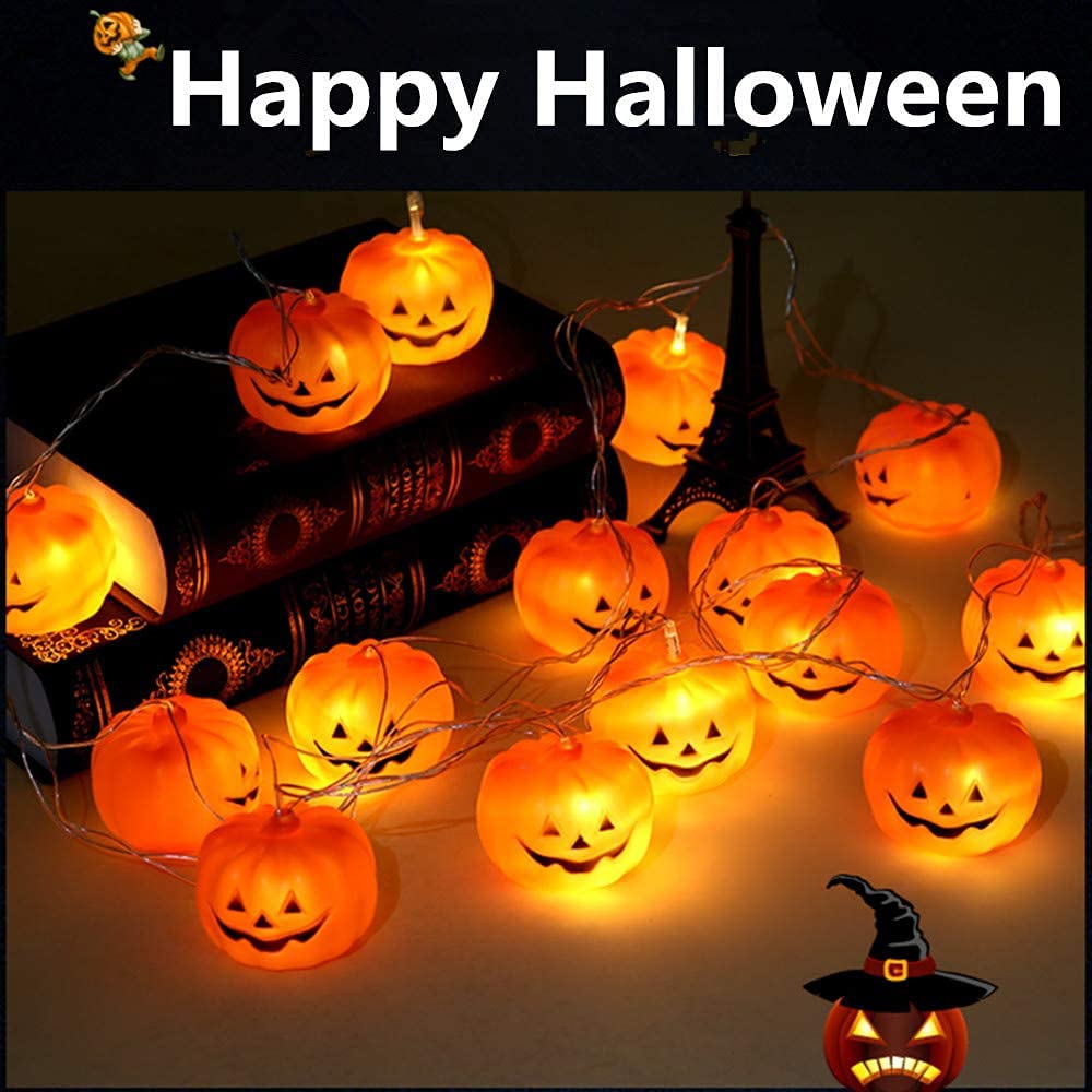 MILEXING LED Pumpkin String Lights, 20 Warm White Lights, 9.8ft, 2 Modes Steady/Flickering, Outdoor Holiday Decor, Model NG10