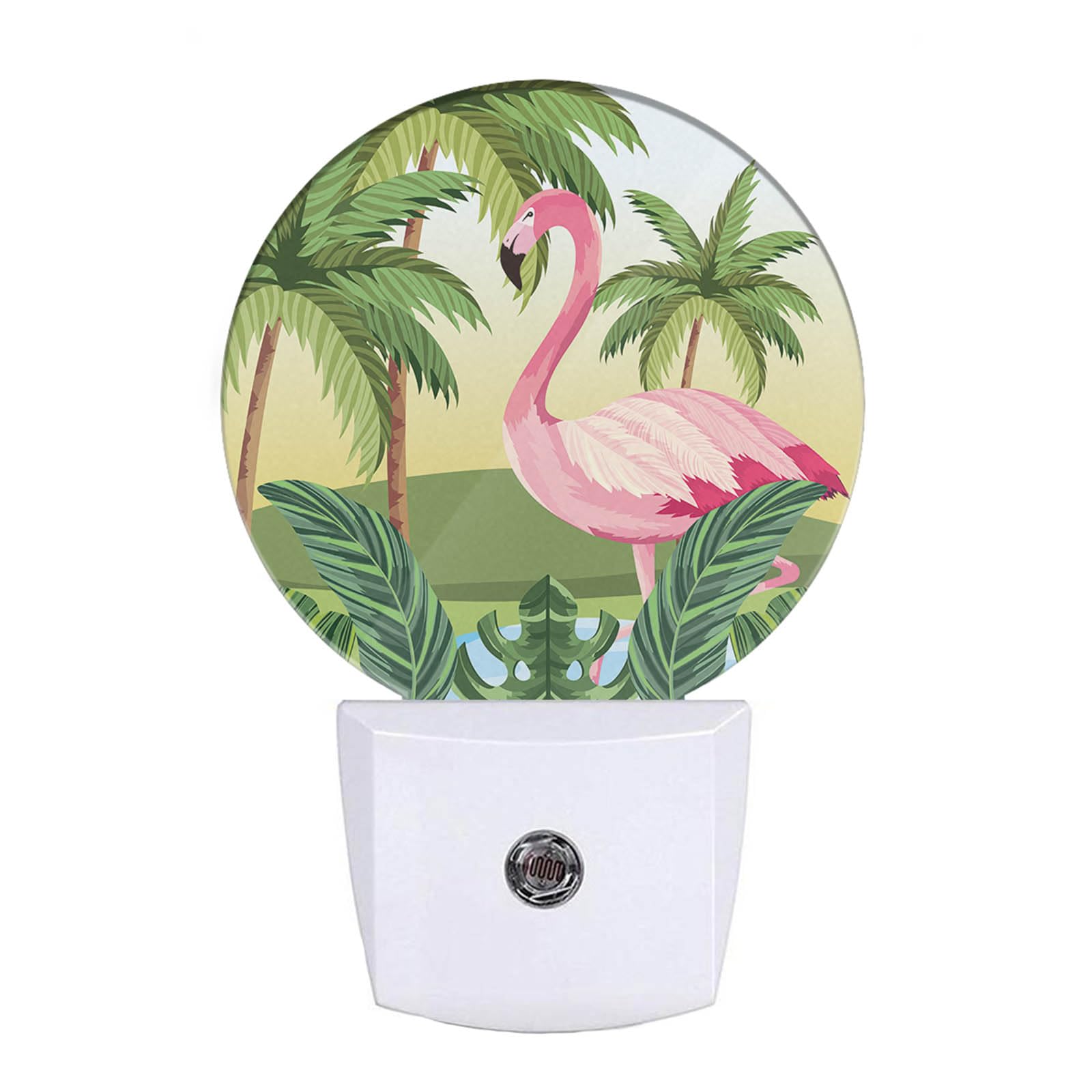 EKOBLA Flamingo Night Lights Plug into Wall Tropical Palm Tree Jungle Green Plant Night Lamp Home Auto Sensor LED Dusk to Dawn L