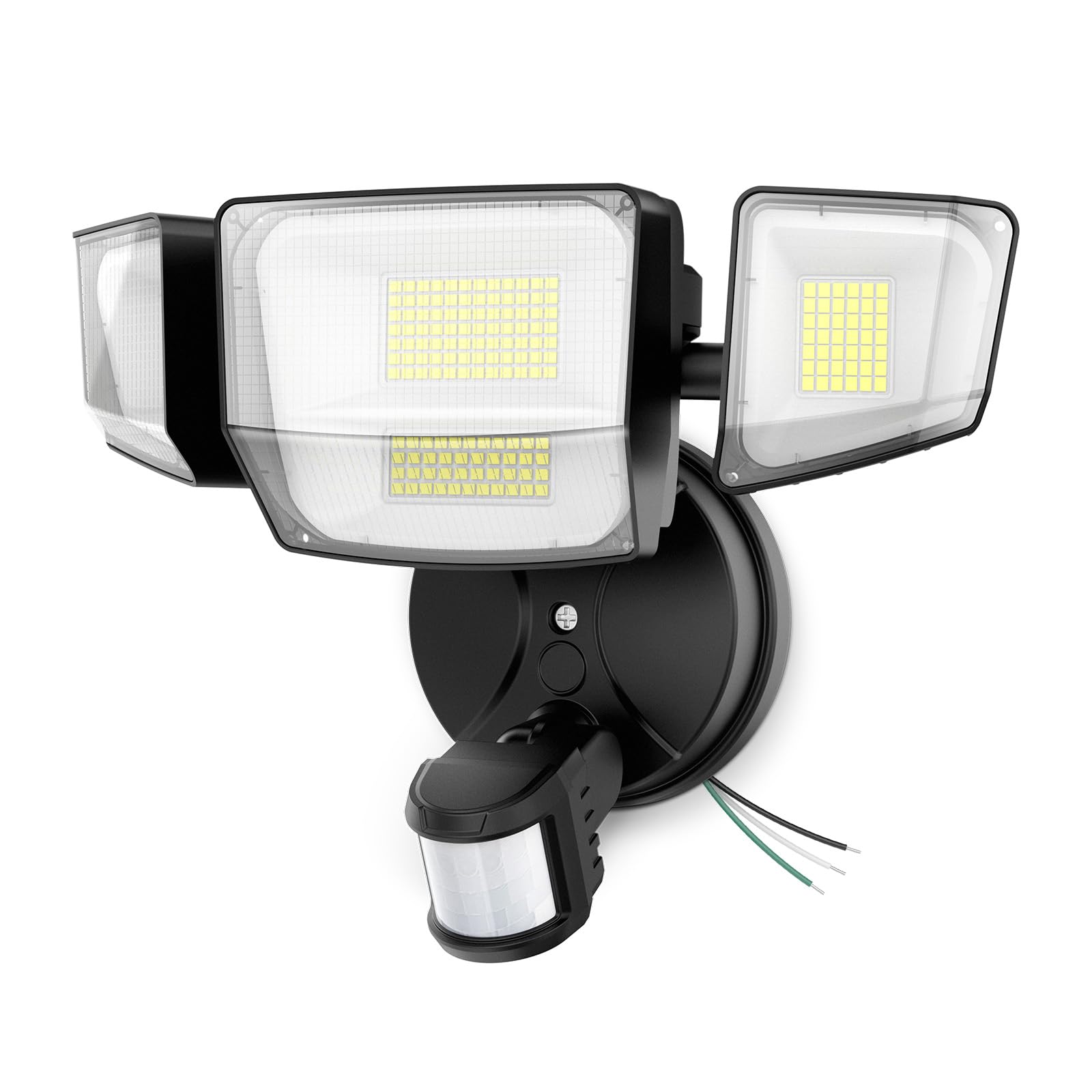 Onforu 90W 10000Lm Led Motion Sensor Outdoor Lights  4-Head Dusk To Dawn Outdoor Lighting  Hardwired Flood Lights  Ip66 Waterproof 6500K Security Floodlight For Outside (Black)