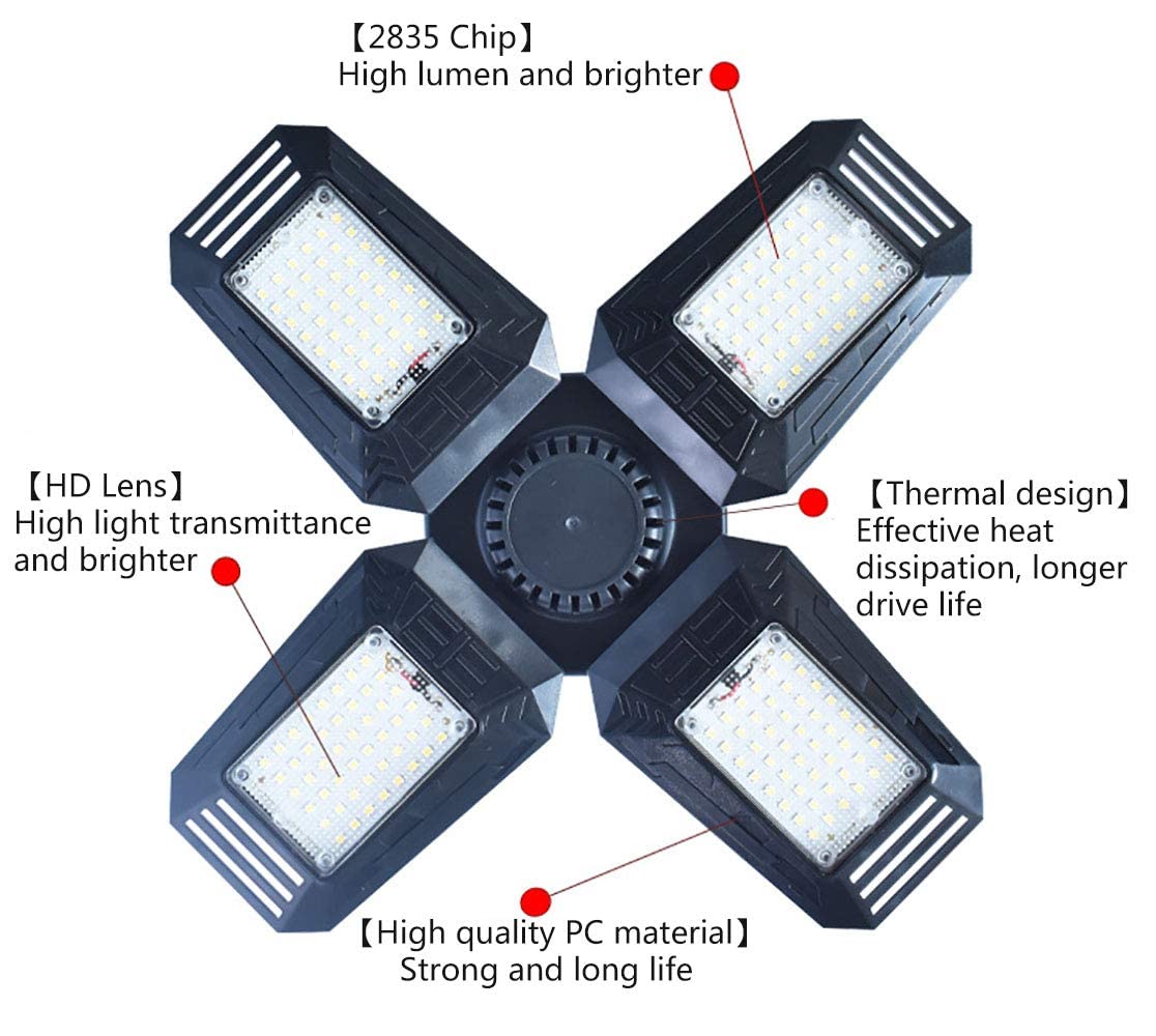 Anypowk Deformable Led Garage Lights - 12000 Lumen 6500K Daylight 120W, Four Leaf Garage Organization Ceiling Lighting, Pack Of