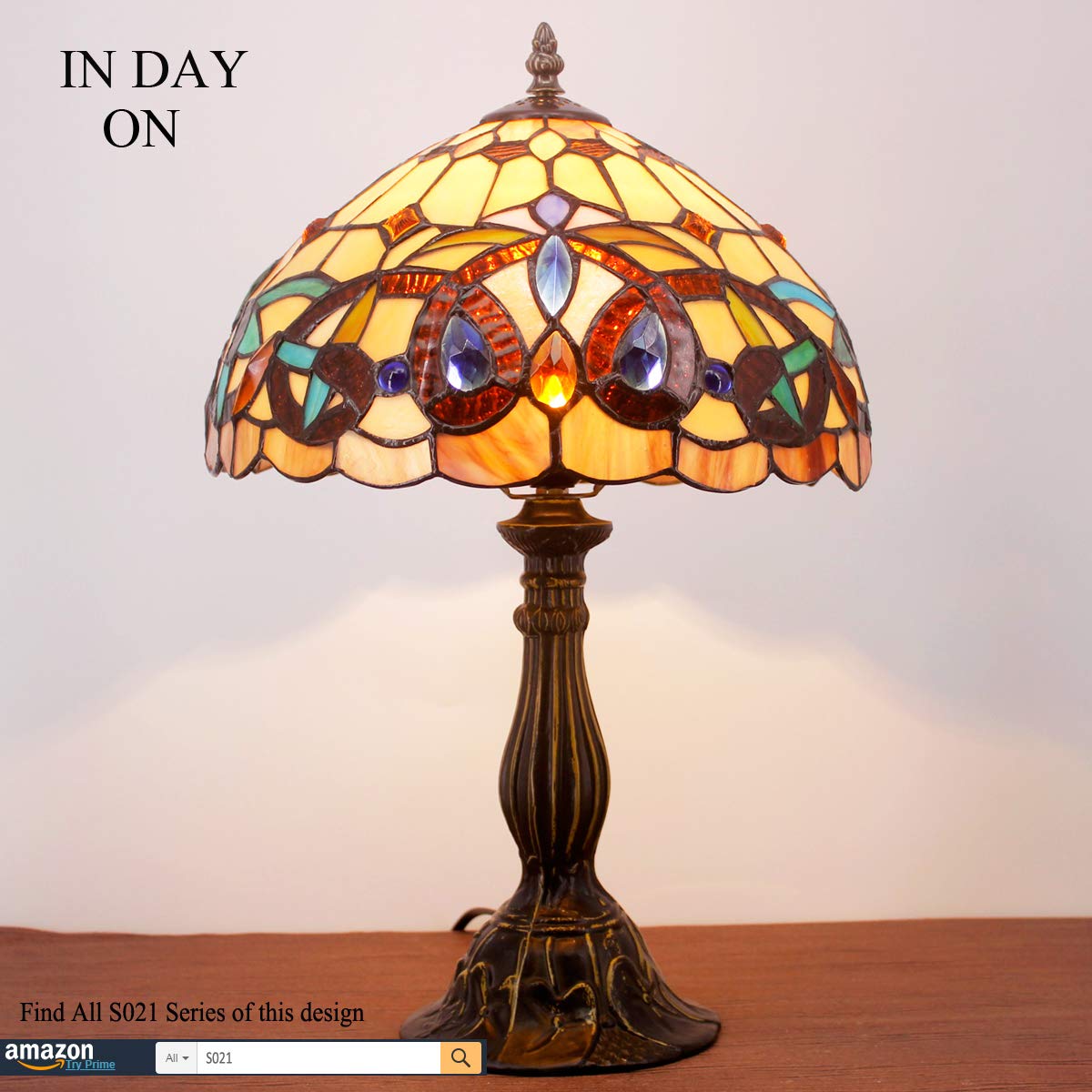 Werfactory Tiffany Style Table Lamp Stained Glass Serenity Victorian Bedside Lamp Desk Reading Light 12X12X18 Inches Decor Bedro