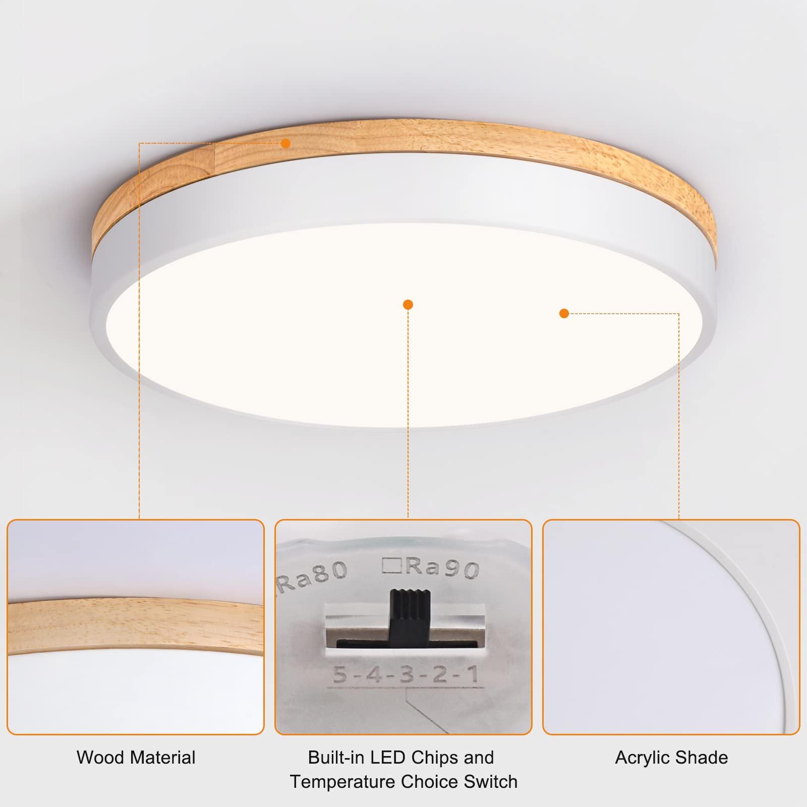 Yiisem Dimmable LED Flush Mount Ceiling Light, 5CCT 2700K-6000K, 15.8in, White, Model 2022052405