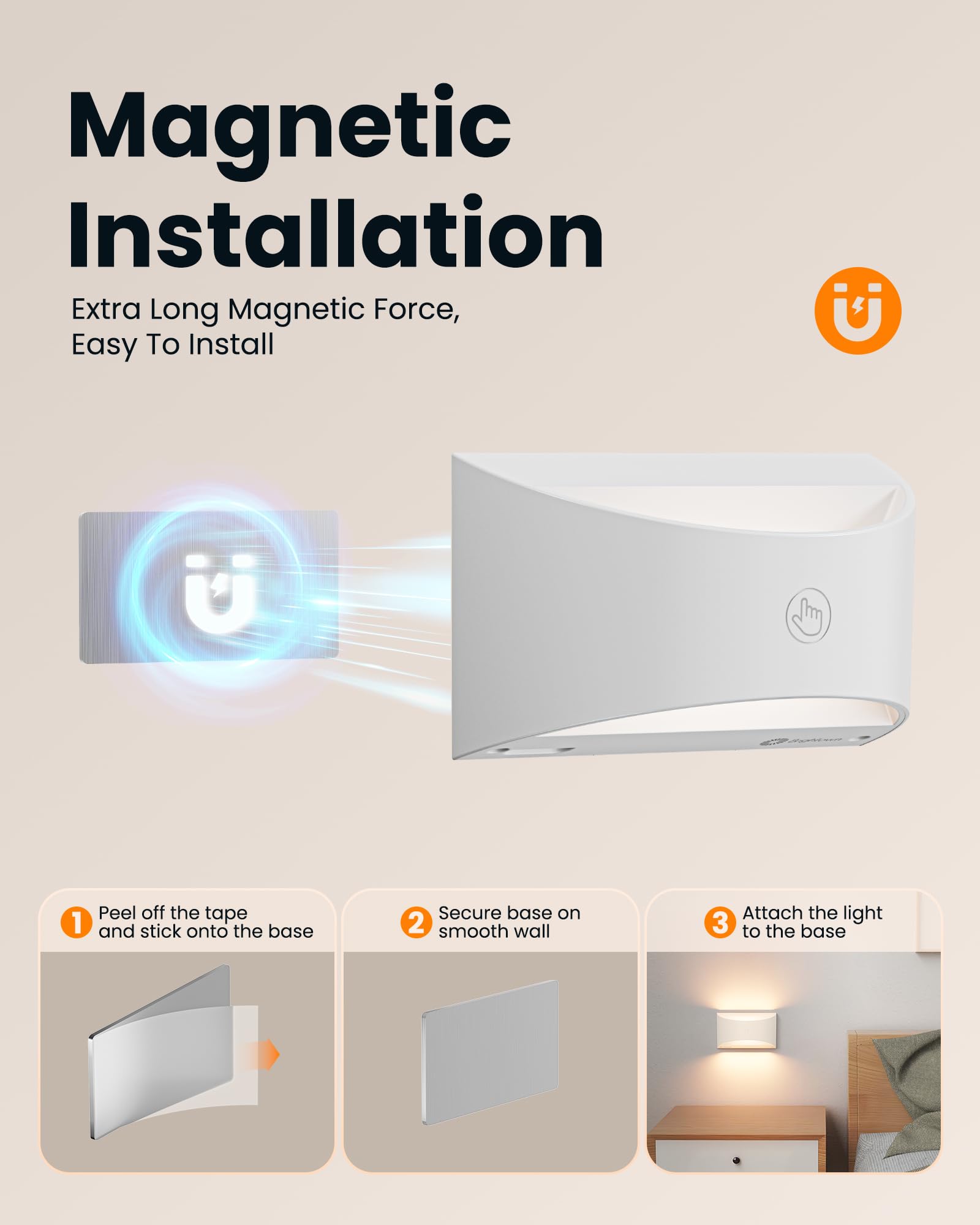 Brightown Battery Powered Wall Sconces Set Of Two  Rechargeable Magnetic Wall Sconce With Remote Control  3 Colors Wireless Up And Down Wall Mount Light For Hallway Bedroom Bedside Living Room(White)