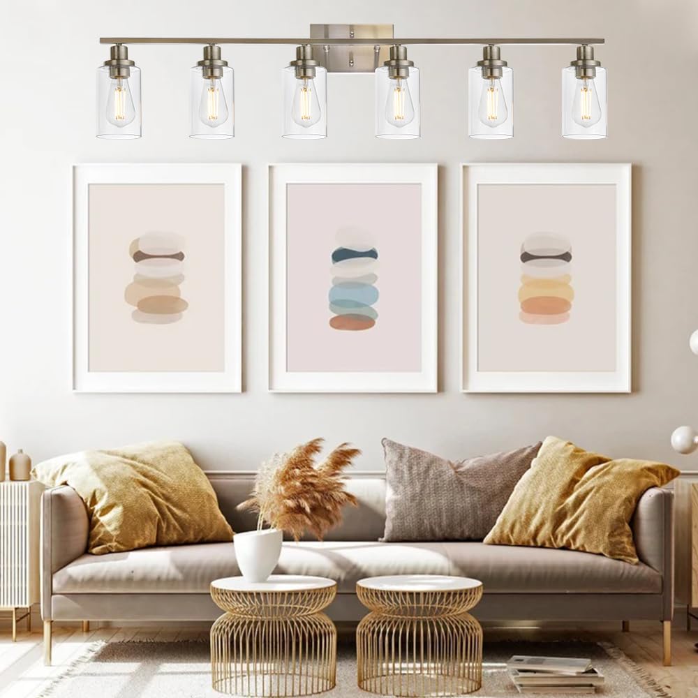 MELUCEE 6-Light Bathroom Vanity Light Fixtures Brushed Nickel Modern Wall Light with Glass Shade