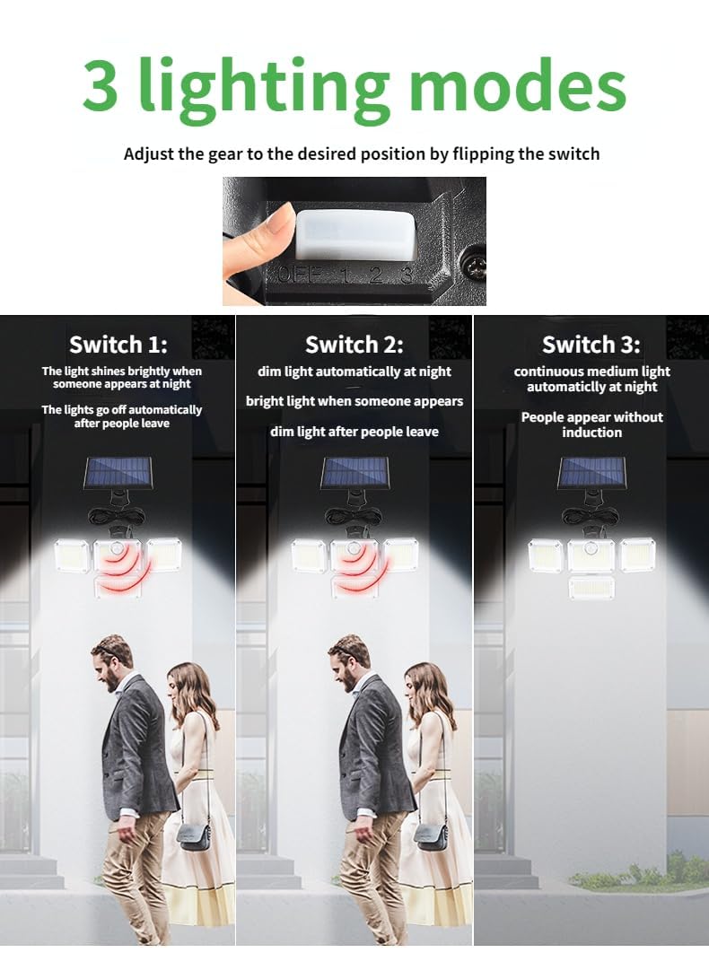 Generic Solar Outdoor Lights 3500Lm 333 Led Security Lights With Remote Control,4 Heads Motion Sensor Lights, Ip65 Waterproof,32