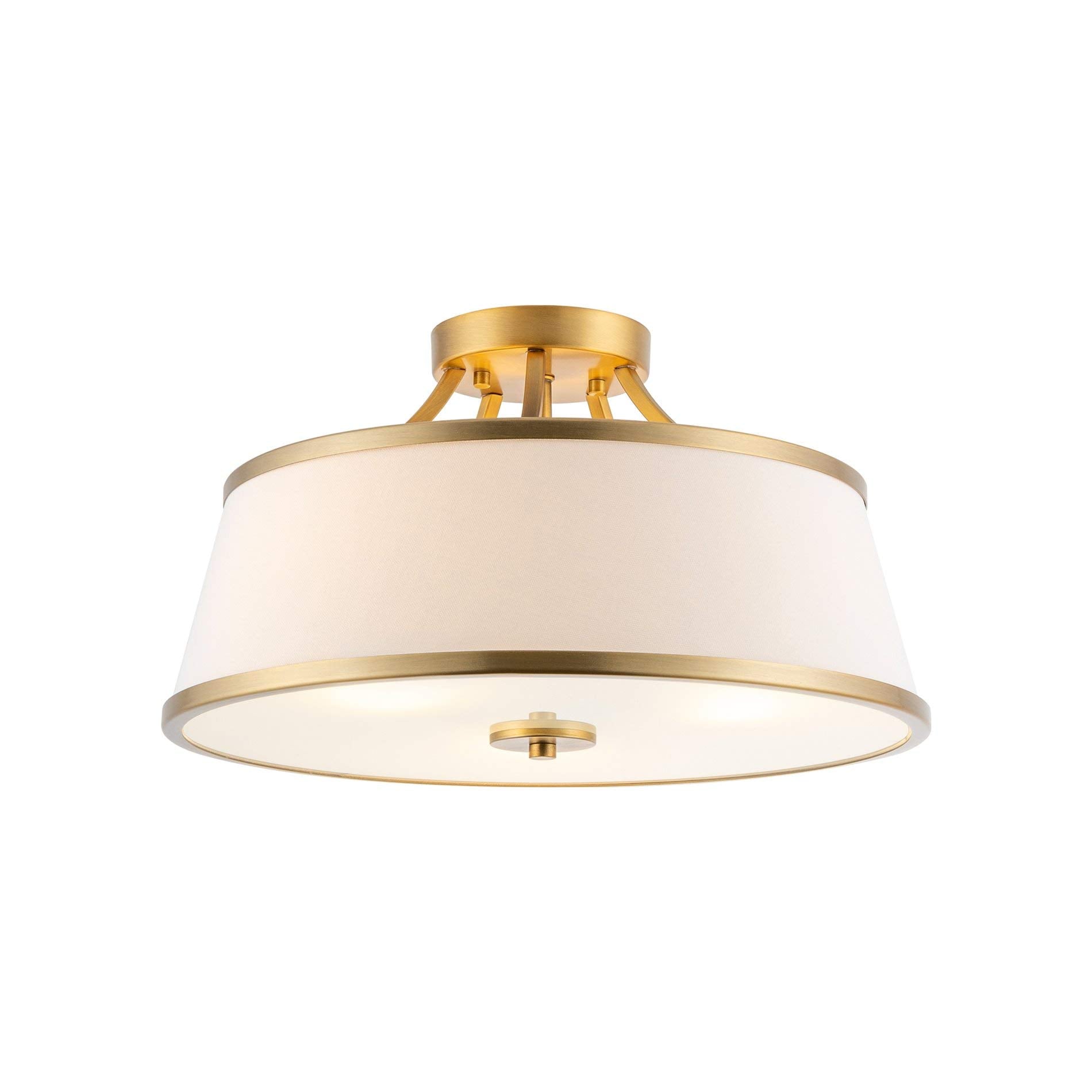 Kira Home Zoey 18 Modern Semi-Flush Mount Ceiling Light, Warm Brass, White Fabric Shade, Model Rv-Csf075-Wb