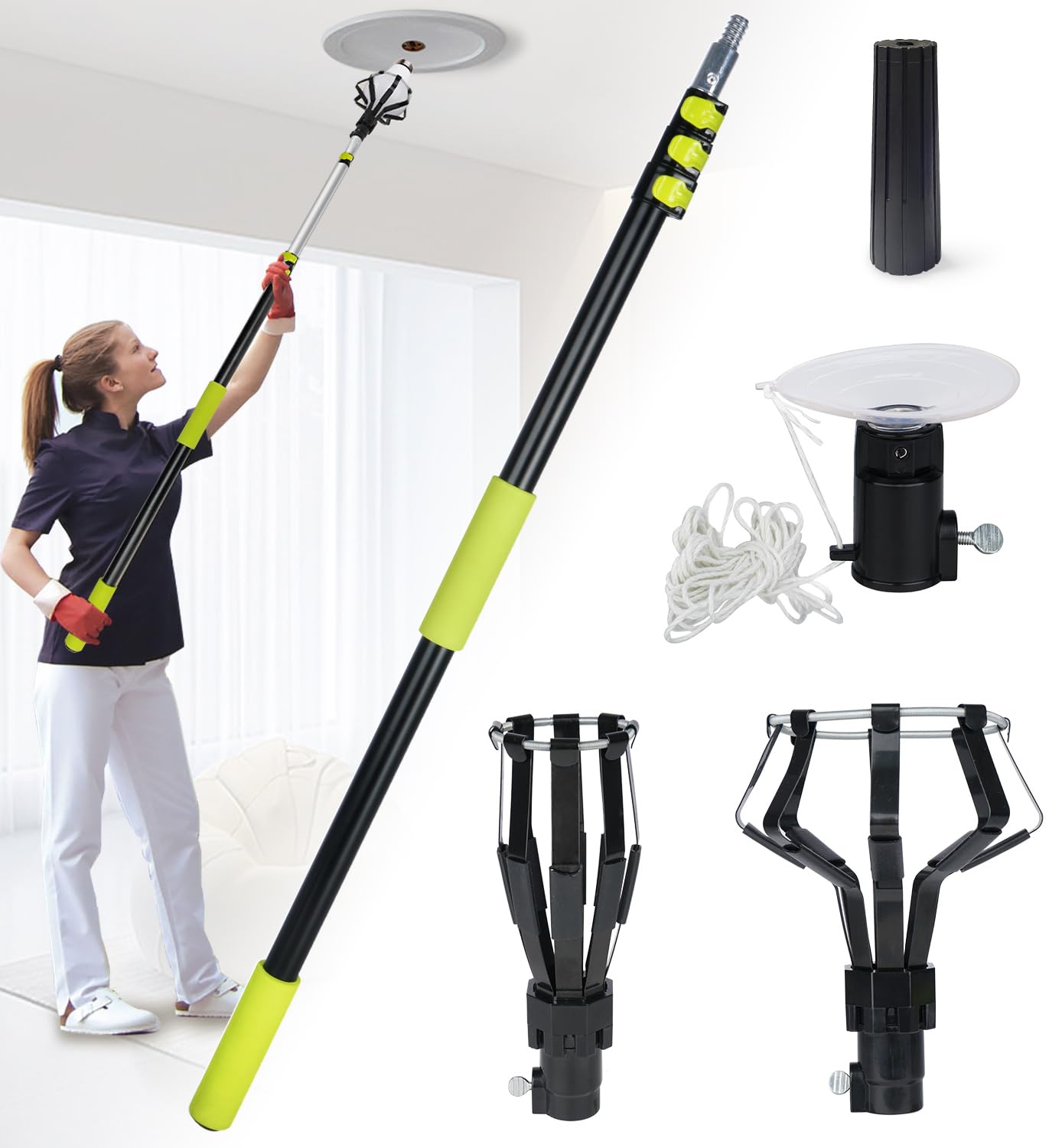 Lupar Light Bulb Changer Pole Kit 3 Ft To 12 Ft Telescoping Extension Pole With 2 Baskets And Suction Cup For High Ceilings And 