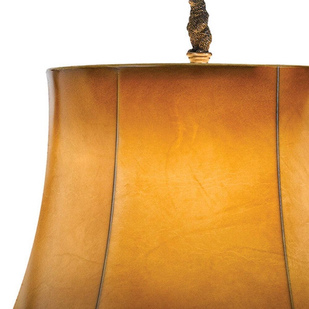 HomeRoots Bronze Bears Table Lamp with Brown Faux Leather Shade, 31 x 16 x 16 in., Model 524661