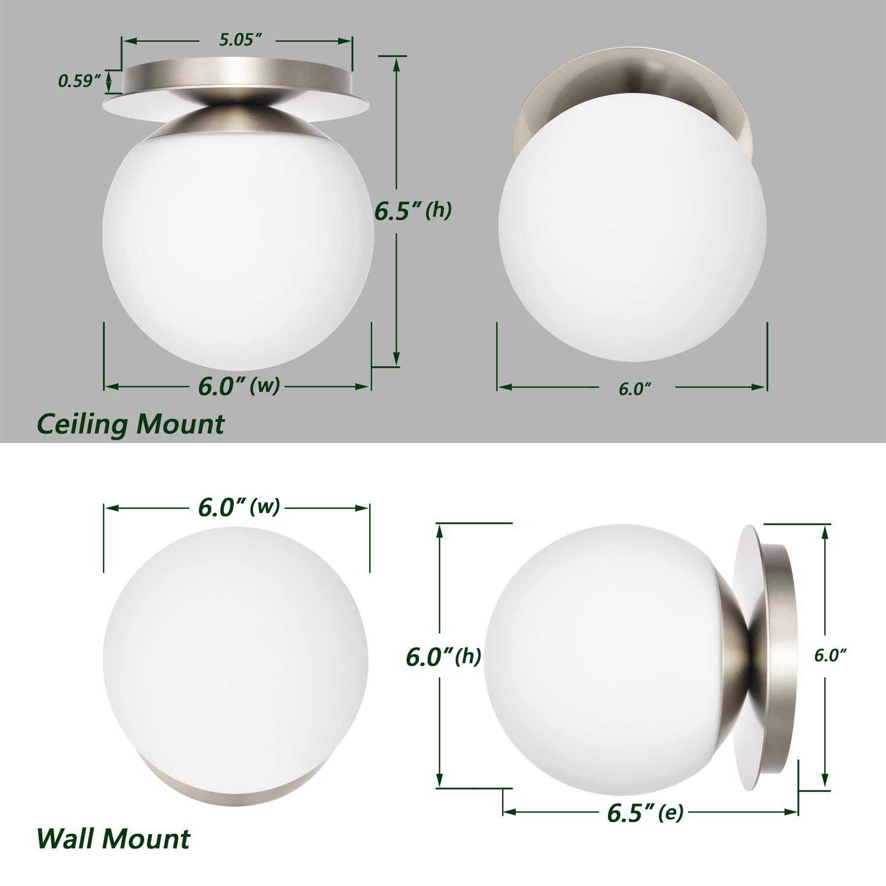 Wall Sconces, 1 Light Modern Globe Sconce In Brushed Nickel, Wall Light For Bedroom Bathroom Living Room & Hallway Vanity Lighting, Ceiling Light Fixture