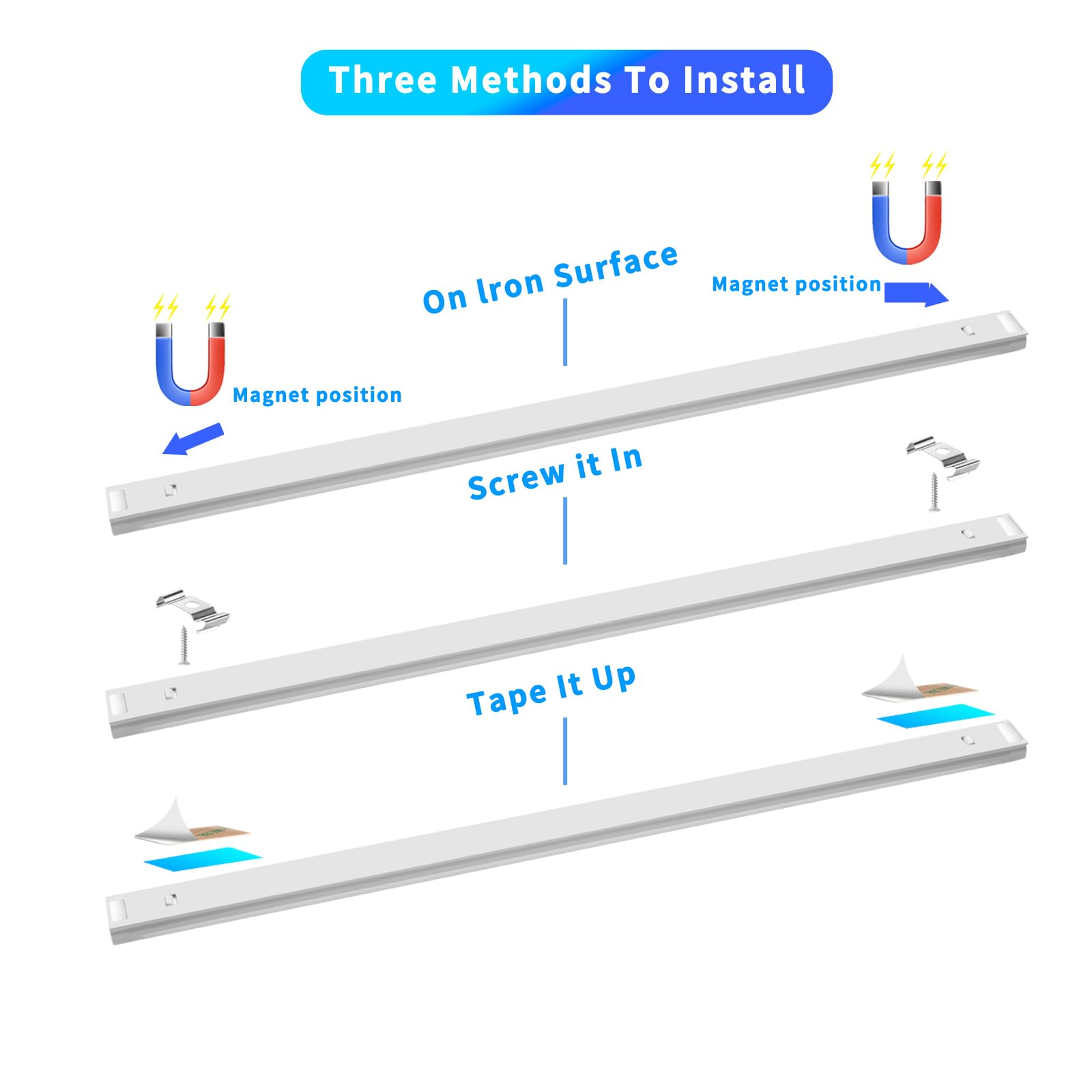 THLIFURE LED Cabinet Lights Bar, Motion Sensor, Dimmable, Wireless Remote, Ultra Thin, 1ft, White, 3-Pack, Model TH-SSCABL-00