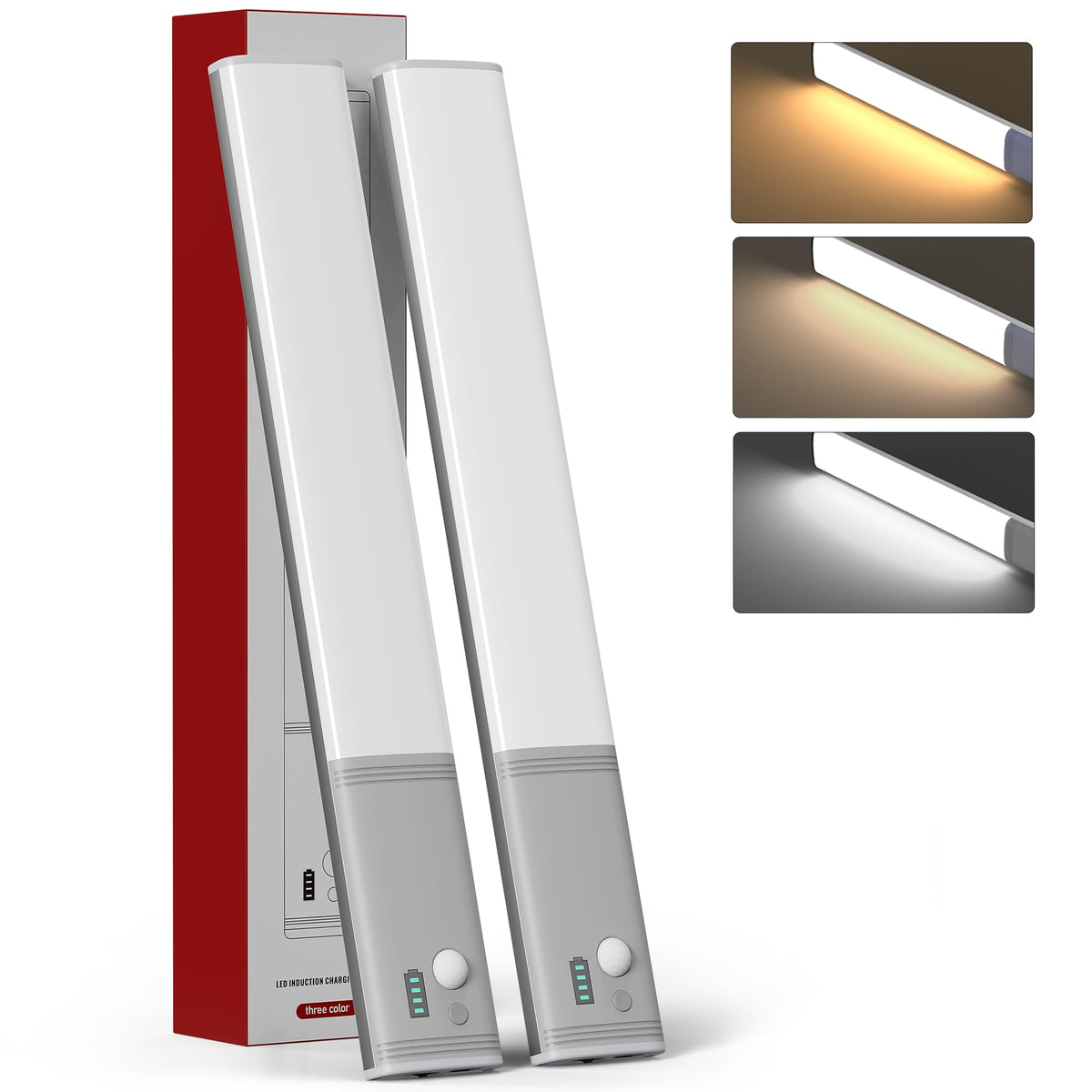 Under Cabinet Lights,40 Led Motion Sensor Cabinet Light,3 Color Temps,2 Packs Dimmable Under Cabinet Lighting, 2500Mah Rechargeable Wireless Closet Lights Night Light For Wardrobe,Stair, Kitchen