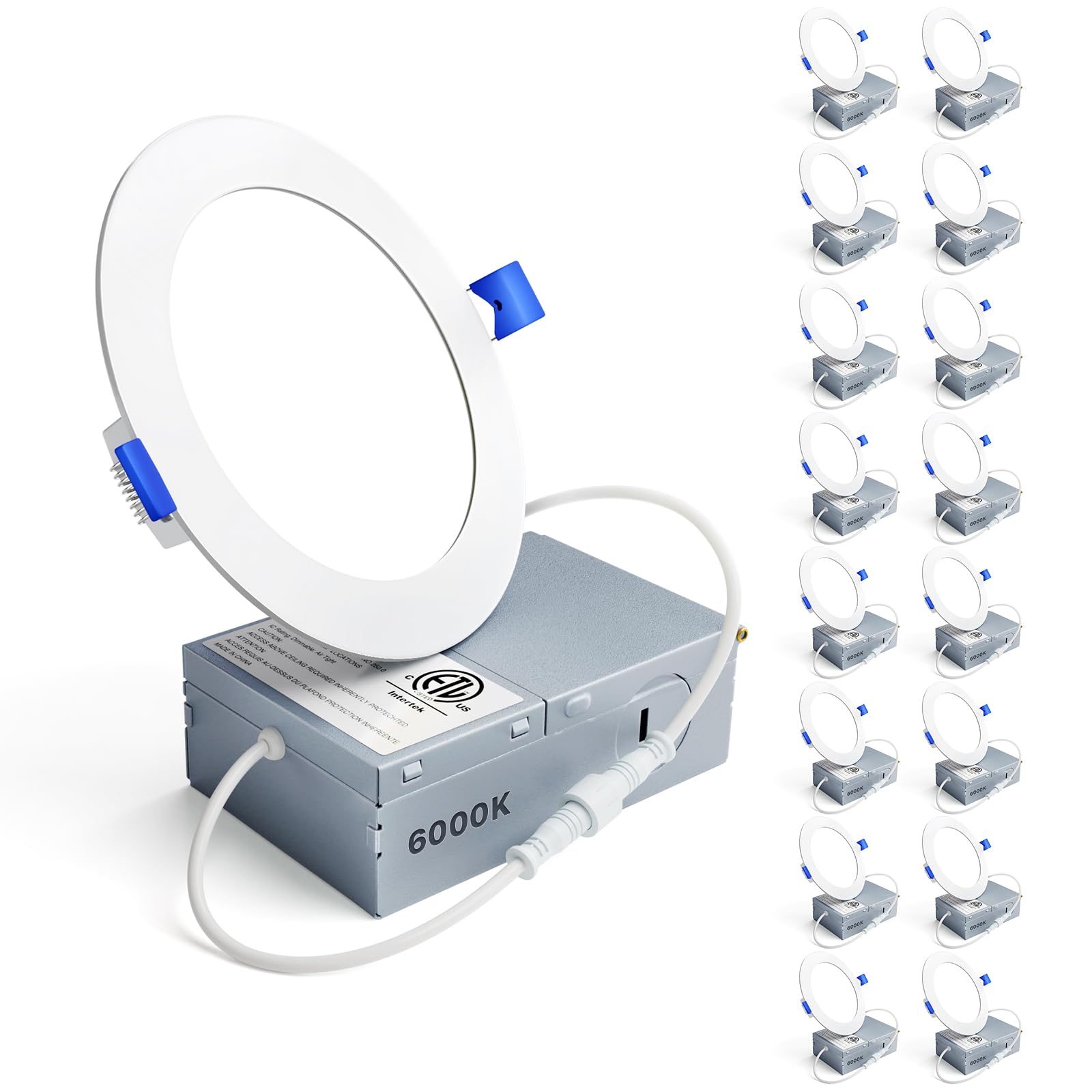 Ensenior 16 Pack 4 Inch LED Recessed Ceiling Light, Dimmable, 6000K Clear White, 750LM 9W 120V, High Brightness Canless Wafer Do