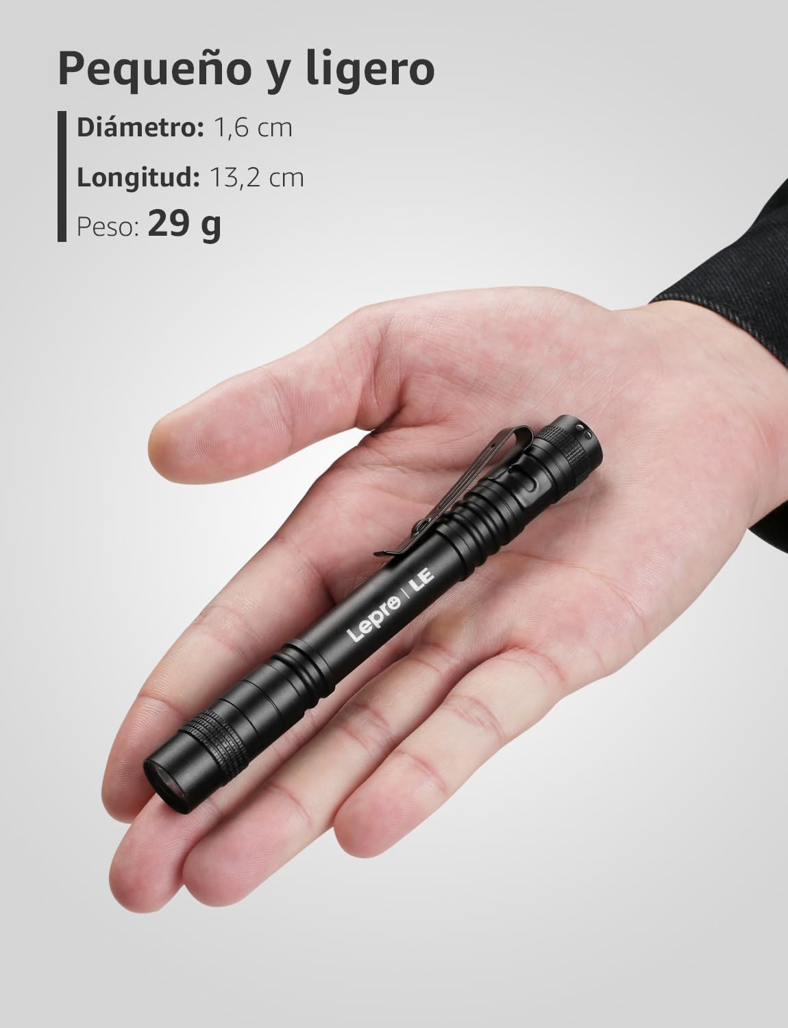 Lepro Mini LED Pen Flashlights, Waterproof Aluminum, Black, 2 Pack, Model 120023-2