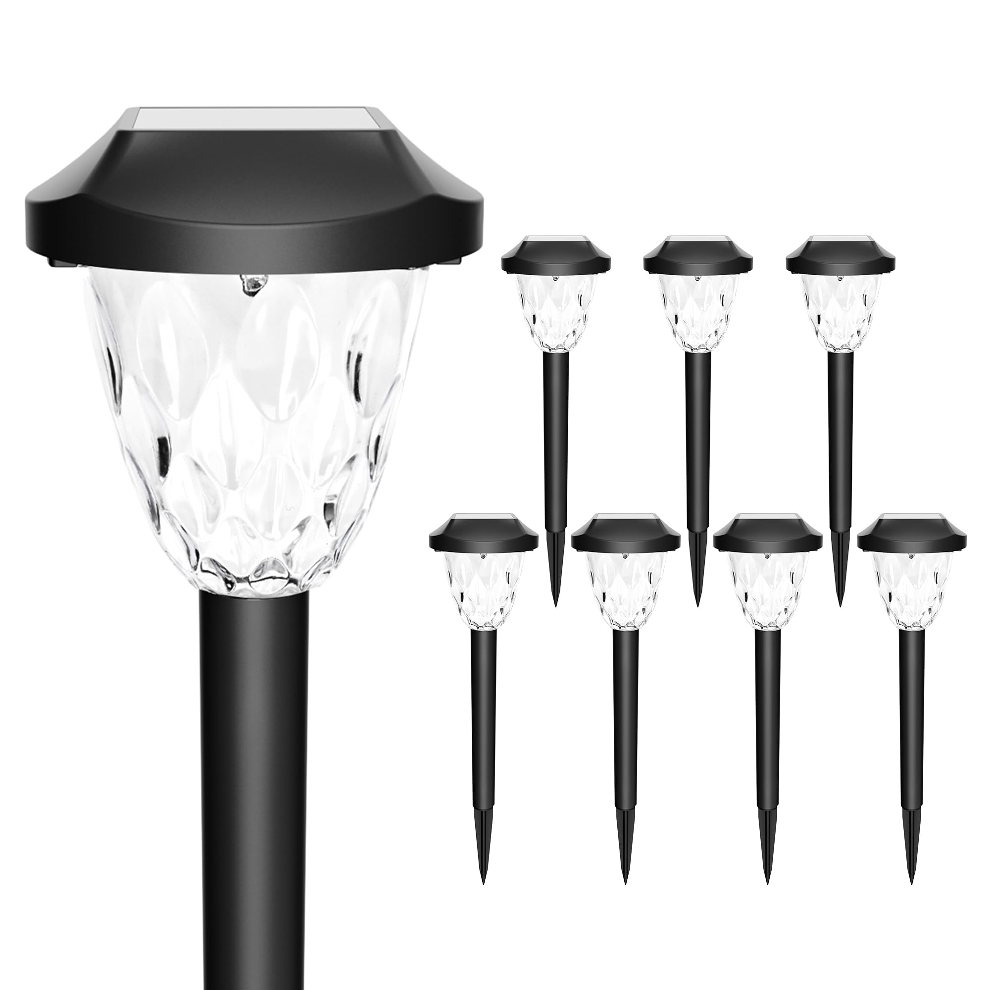 GIGALUMI Solar Pathway Lights, 8 Pack, Cold White, Waterproof, Auto On/Off, Model 8819, 14.17in  Size for Yard and Garden