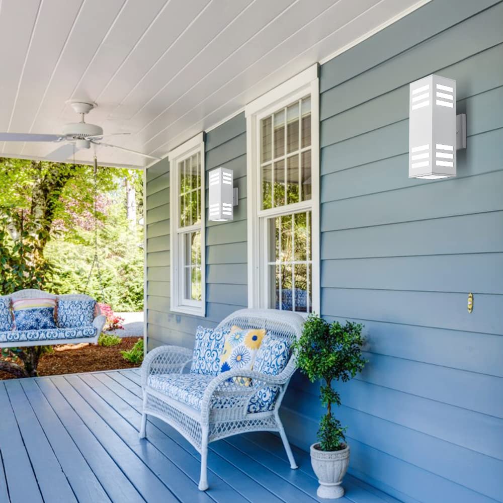 Harriet 13&quot; Modern Outdoor Wall Lights, Waterproof Aluminum Sconces, White, Set Of 2