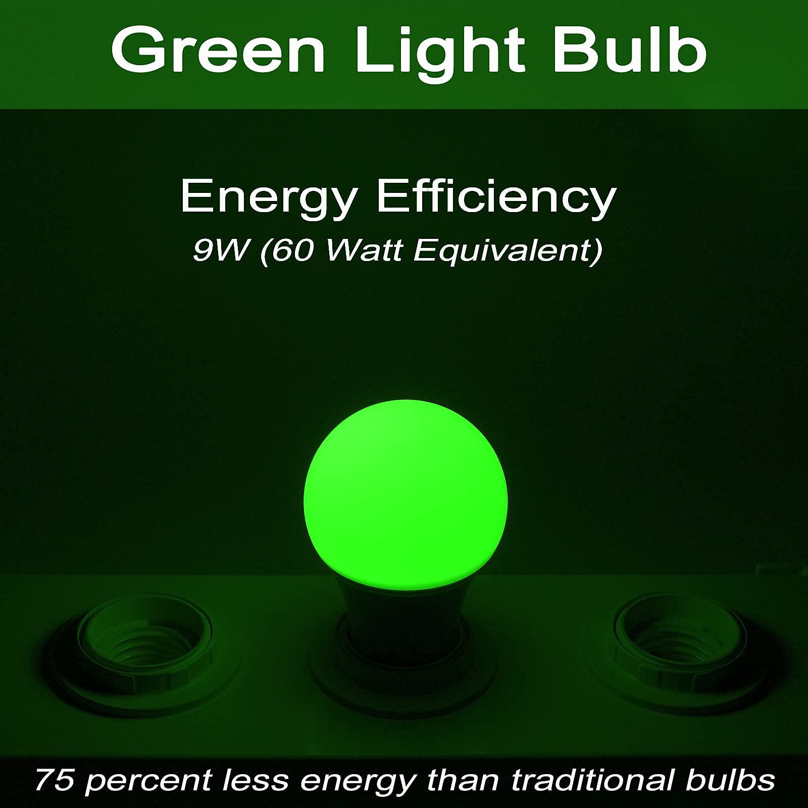 GREENIC Green LED Light Bulb 9W, E26 Base A19, 4 Pack, Plastic, Ideal for Holidays and Parties