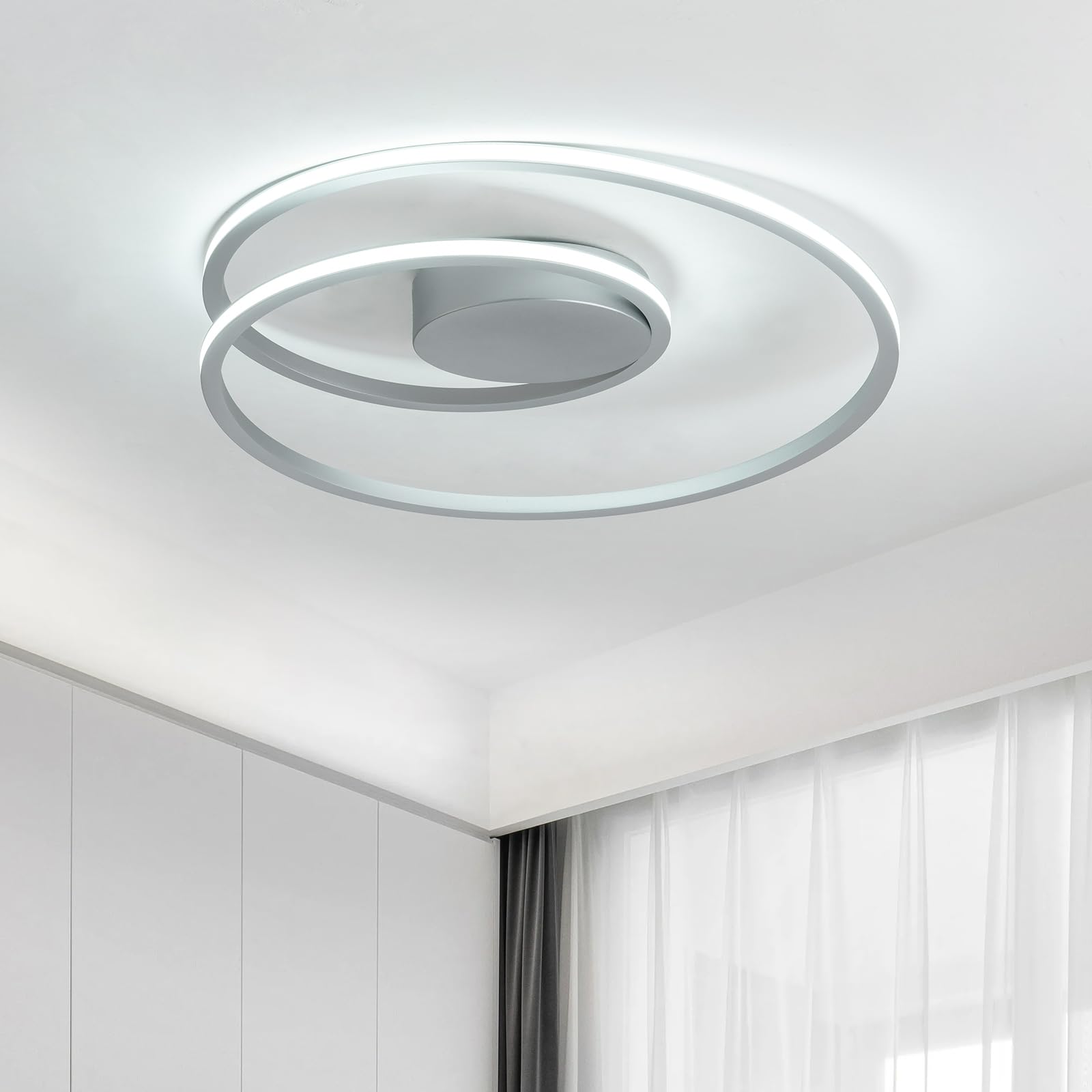 MADEM Room Decor Modern Ceiling Light  20.5 Dimmable LED Flush Mount Ceiling Light 47W LED Chandelier Close to Ceiling Light for Bedroom Living Room Dining Room  Silver