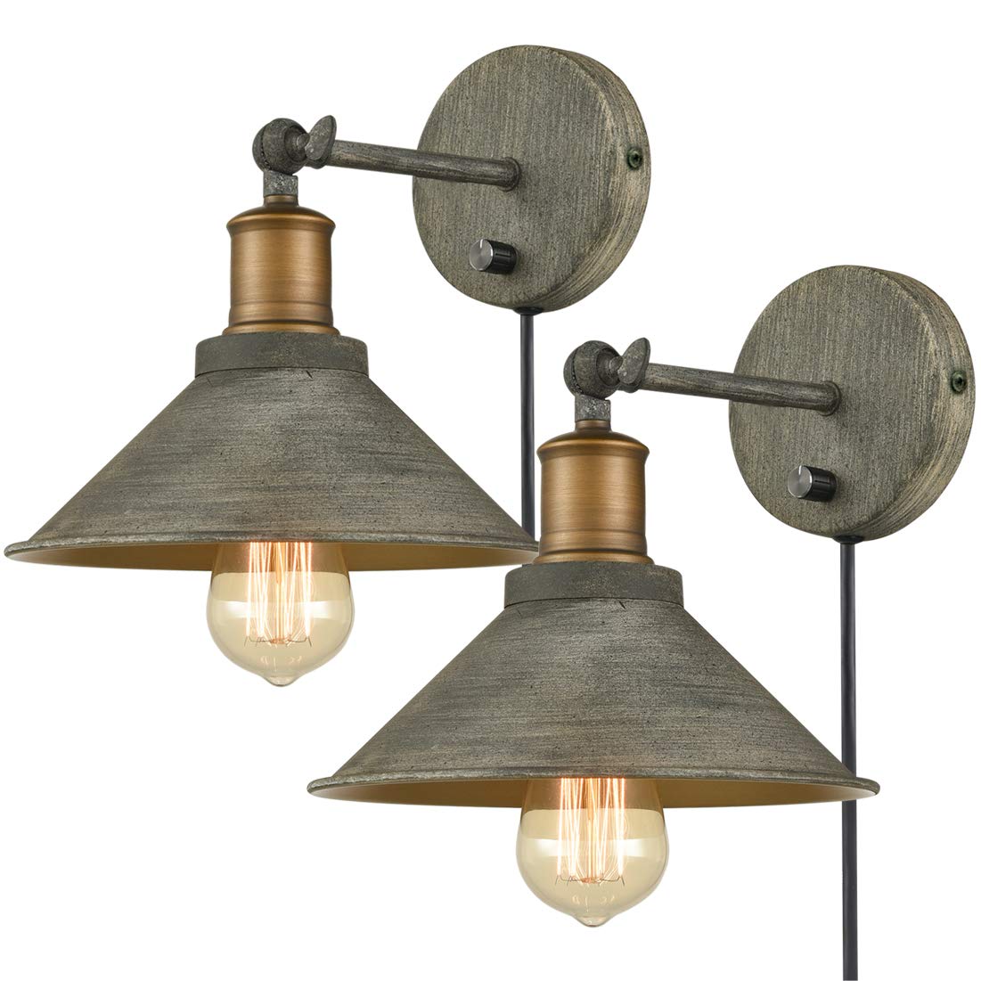 JEENKAE Wall Sconces Set of 2, Hardwired/Plug-in, Metal, Dark Charcoal Gray, Model T8856BU-C-LM-2, with On/Off