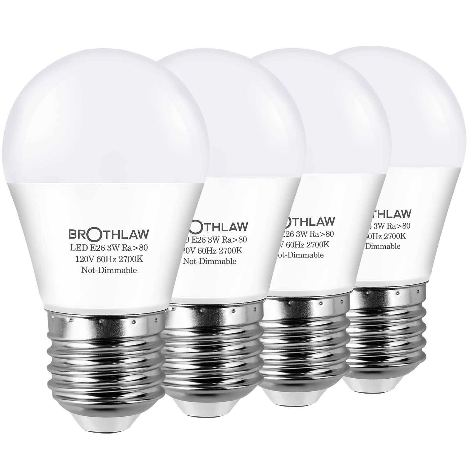 Brothlaw A15 LED Bulb 3W E26 Base 2700K Warm White, 4 Count, Plastic