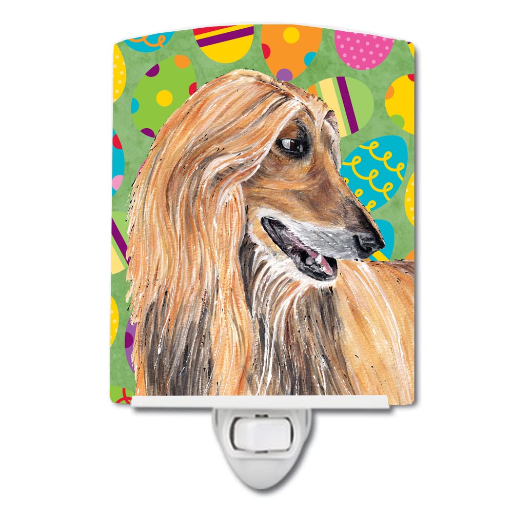 Caroline'S Treasures Sc9500Cnl Afghan Hound Easter Eggtravaganza Ceramic Night Light Compact, Ul-Certified, Ideal For Bedroom, Bathroom, Nursery, Hallway, Kitchen, 6X4X3, Multicolor