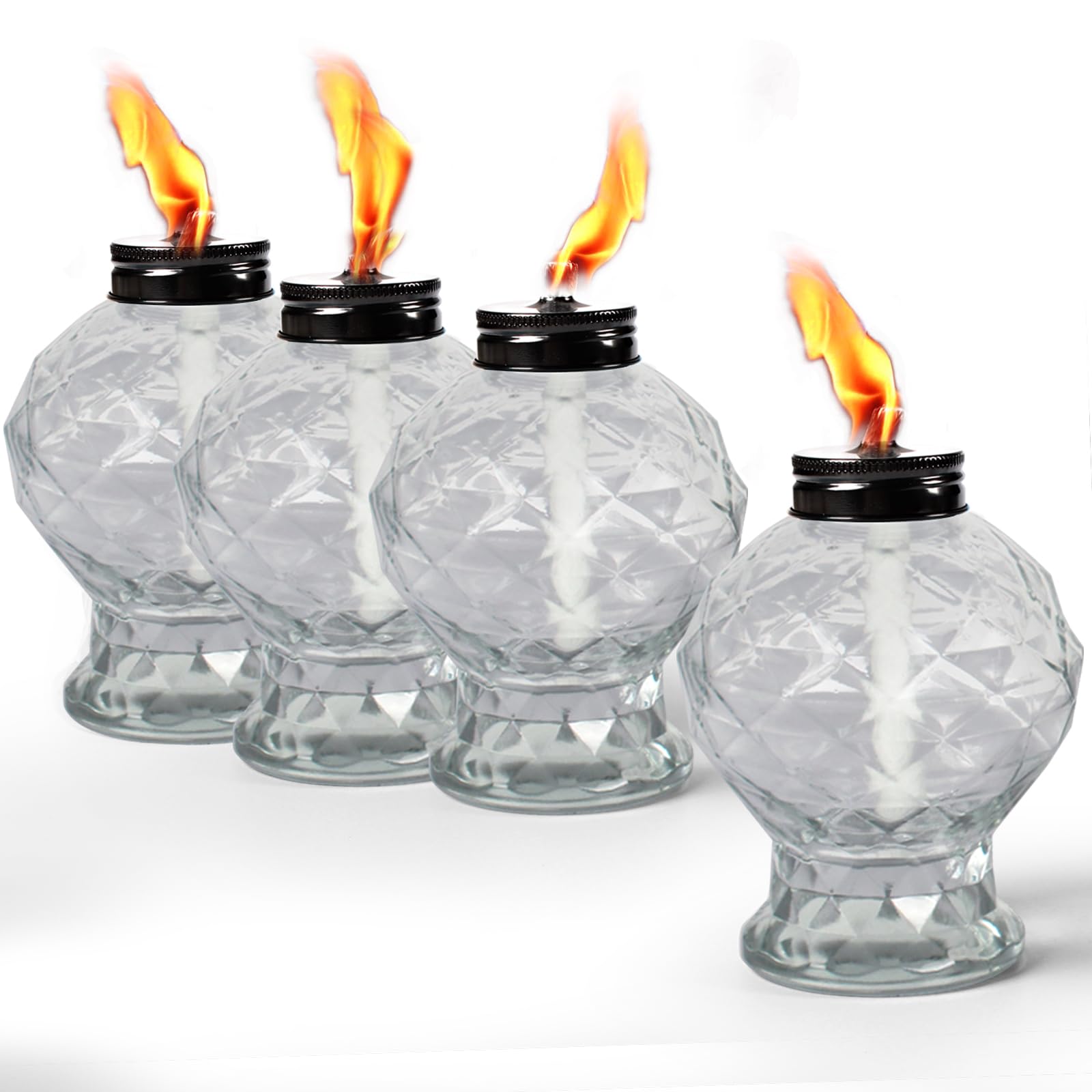 Tewei Clear Table Top Light Torches - 4 Pack Mini Glass Citronella Lanterns For Outdoor Use