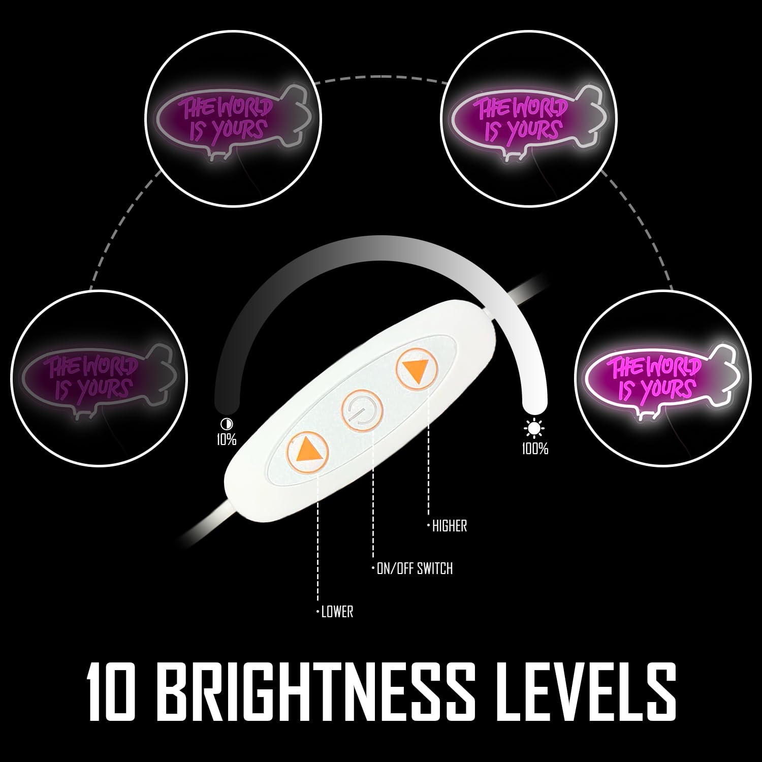 The World Is Yours Neon Signs for Wall Decor Dimmable Airship Led Neon Signs Light Up Signs for Bedroom Wedding Neon Lights Sign