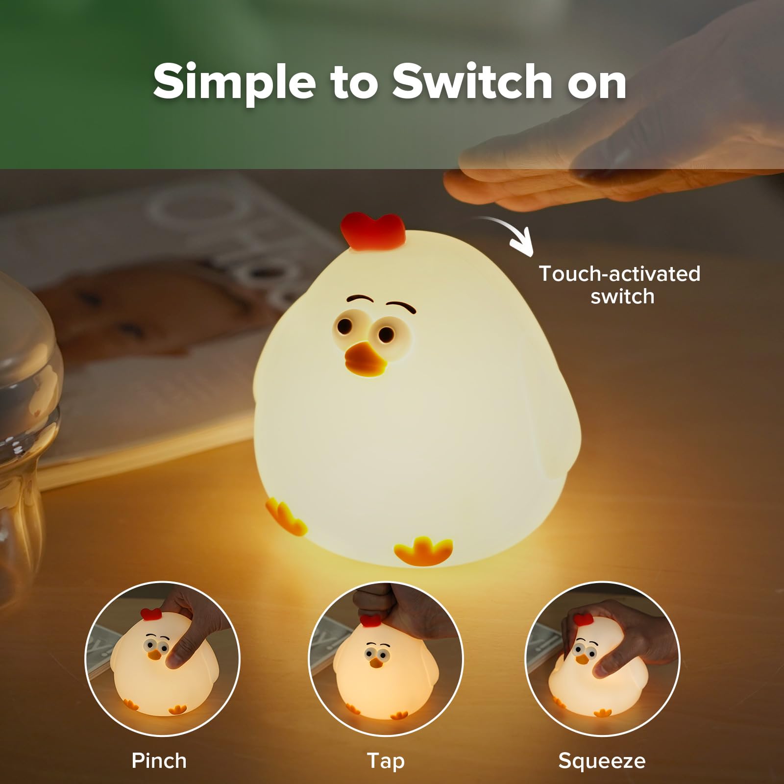 haakaa Baby Night Light | USB Rechargeable LED Funny Animal Cute Chicken Squishy Lamp for Kids,2-Level Dimmable Silicone Nursery