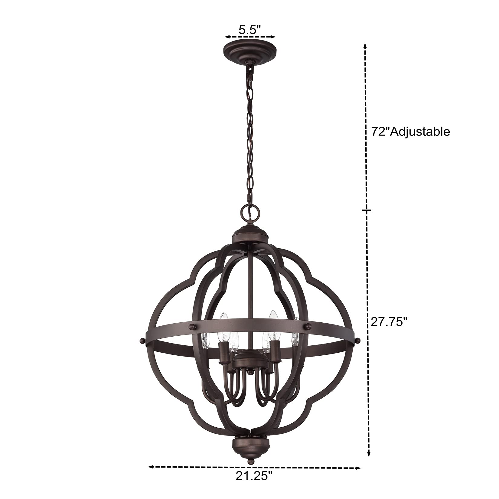 Acland 6 Light Globe Pendant Light Fixture, Oil Rubbed Bronze Farmhouse Chandelier Lighting, Diameter 21 Inch Hanging Lights For