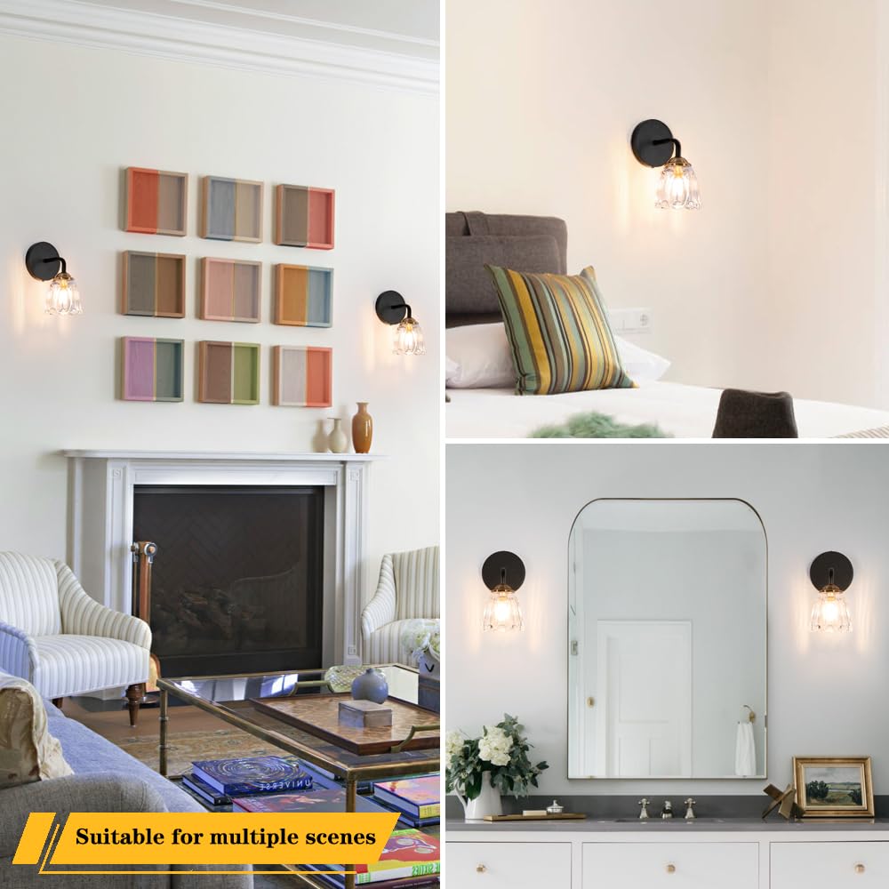 Vintage Wall Sconce Set Of Two, Black And Gold Sconces Wall Lighting With Clear Glass, Hardwired Sconces Wall Decor Set Of 2, Brass Bathroom Light, G9 Bulbs Wall Light For Mirror, Living Room, Bedroom