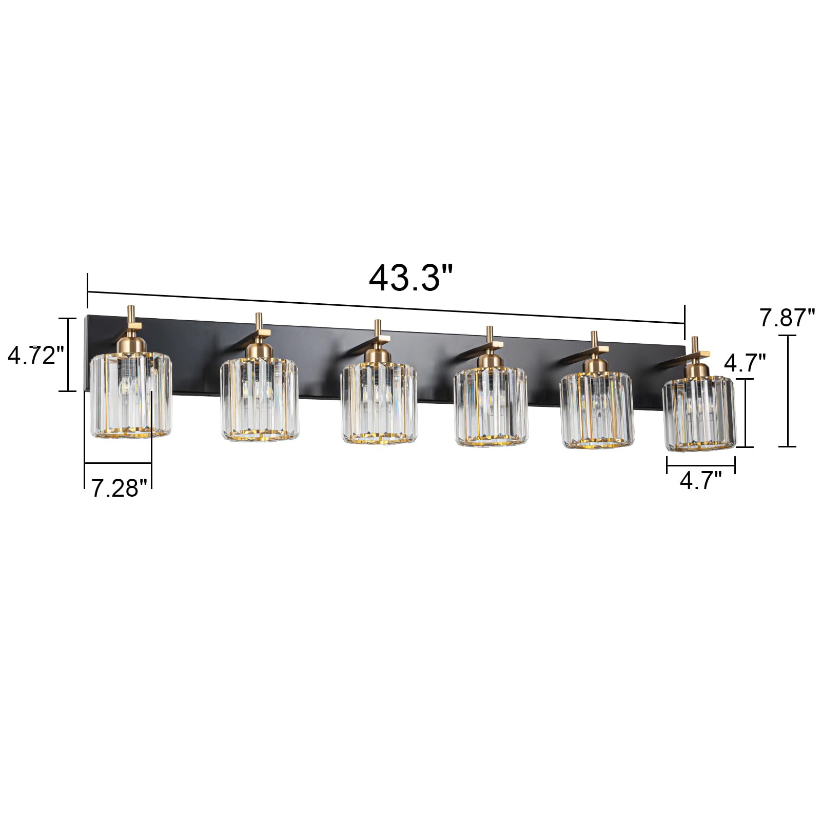HUOKU 6-Light Crystal Bathroom Vanity Light Fixture, Metal & Crystal, Black Gold Finish