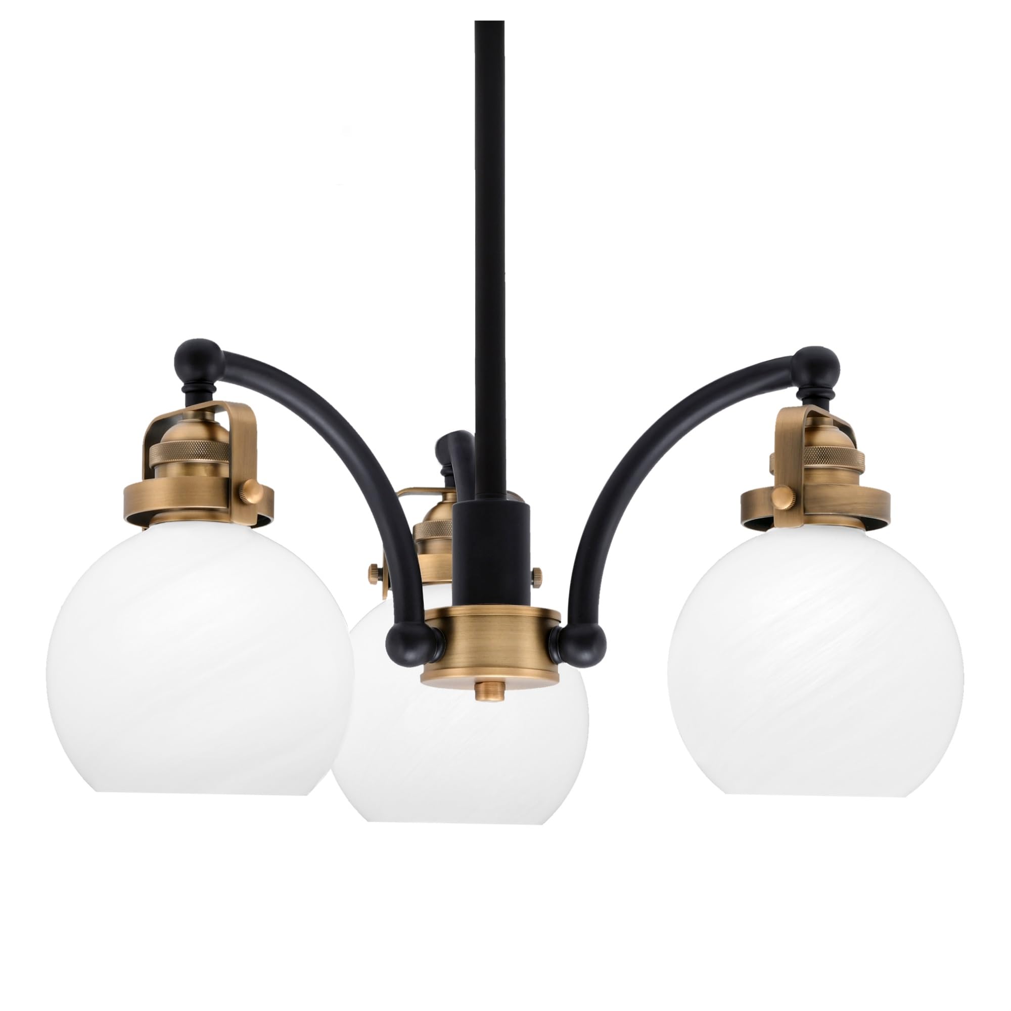 Easton Downlight, 3 Light, Chandelier Shown In Matte Black & Brass Finish With 5.75&quot; White Marble Glass