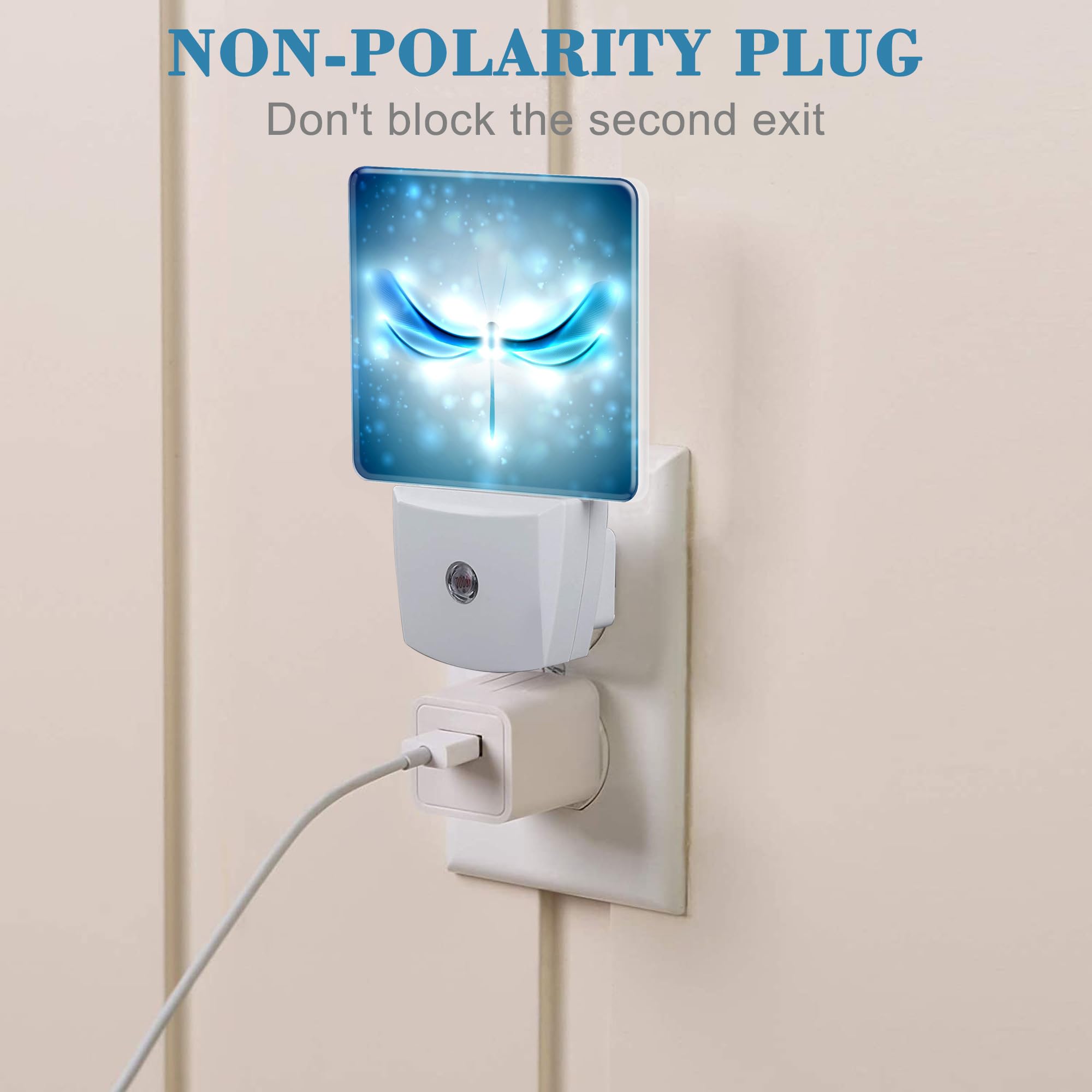 Uiaoiais Night Light Plug Into Wall Shiny Blue Abstract Dragonfly Night Light With Dusk To Dawn Sensor For Kid Girls Boys Women