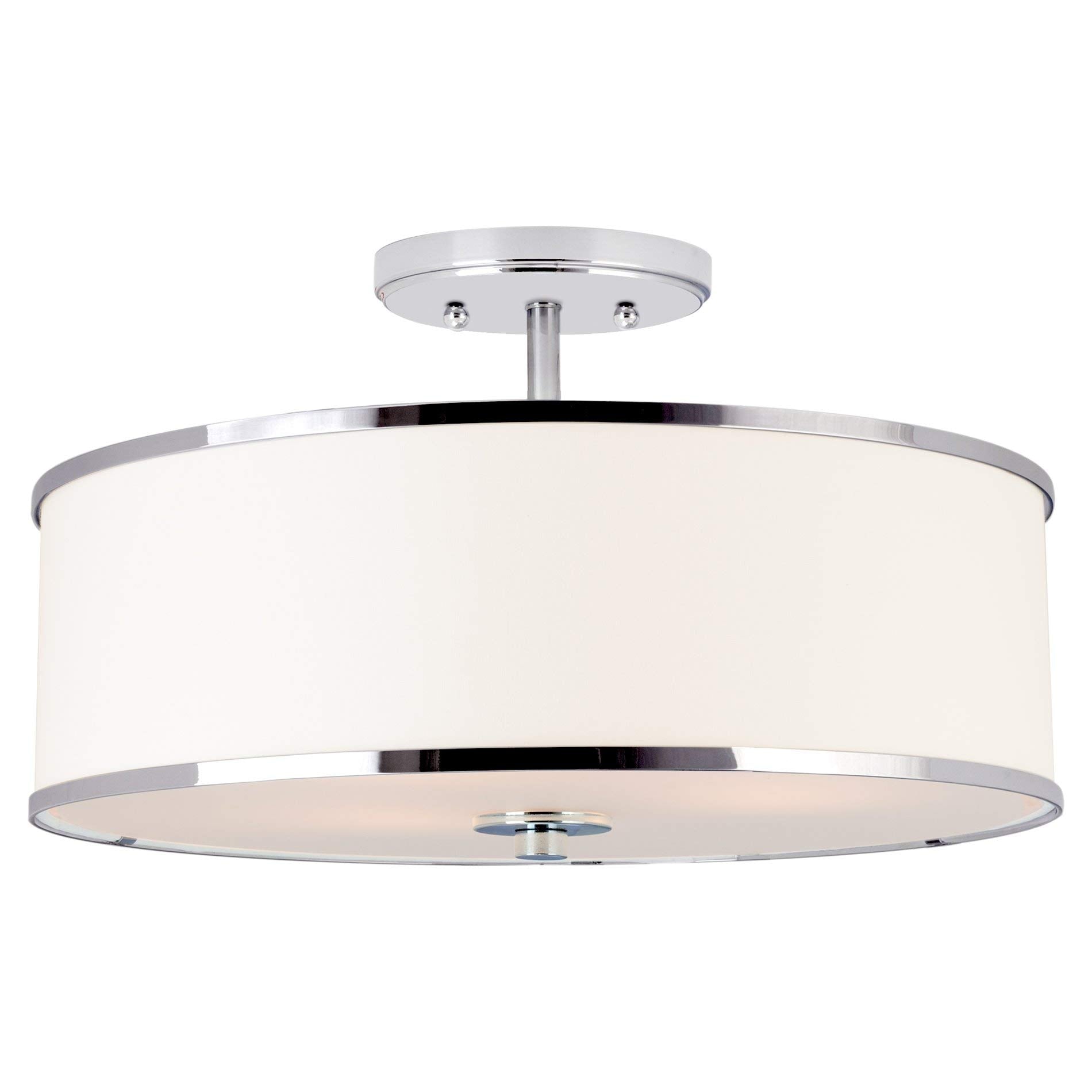 Kira Home Chloe 15 Retro Modern 3-Light Semi-Flush Mount Ceiling Light + White Drum Shade  LED Compatible  Round Tempered Glass Diffuser  Chrome Trim Finish